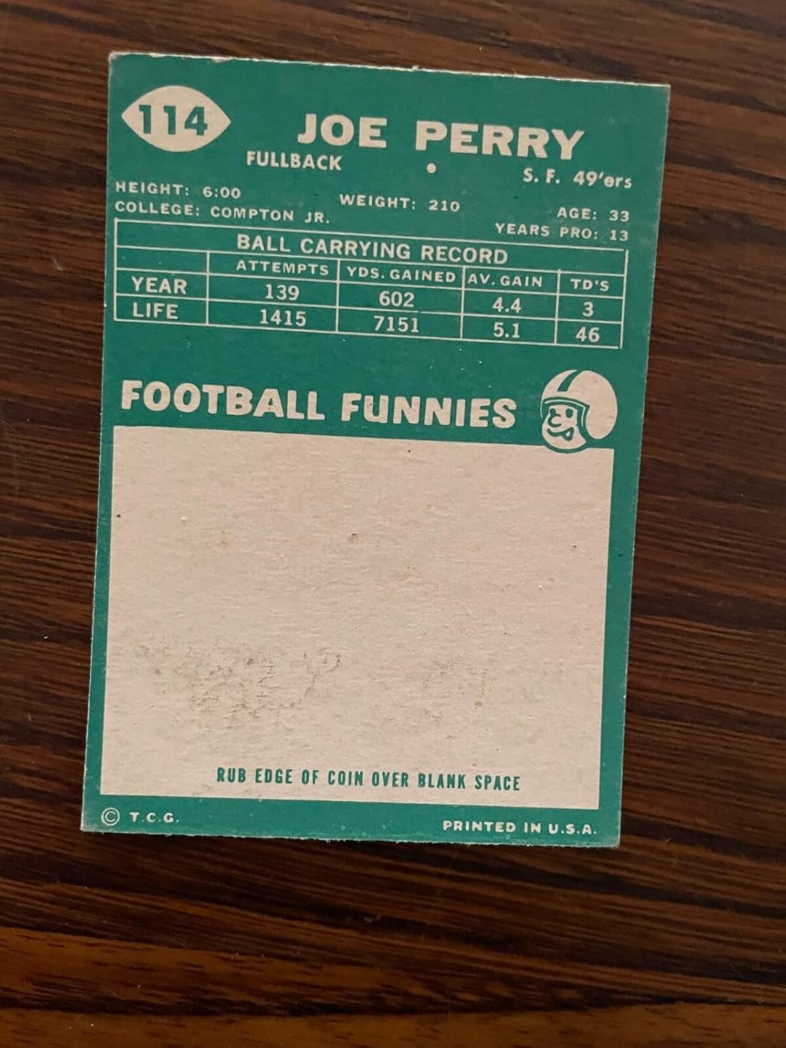1960 Topps #114 Joe Perry San Francisco 49ers Nm+ Football Card - Unsigned Football Cards