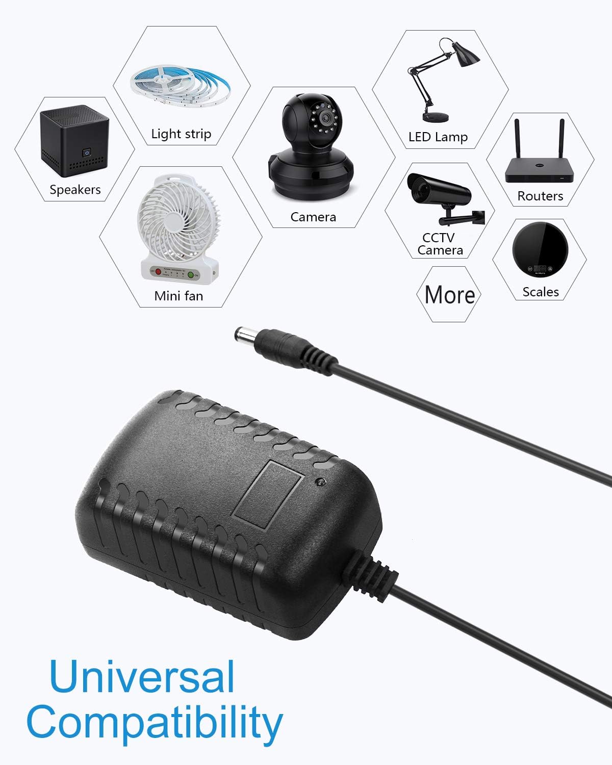 ALITOVE DC 5V 3A Power Cord AC Adapter 5 Volt Power Supply 4.92Ft 5.5mm x 2.5mm/2.1mm AC 100-240V to DC 5Volt 3000mA 2500mA 15W for LED Pixel Light CCTV Camera USB-HUB Wireless Router（5 Pack）