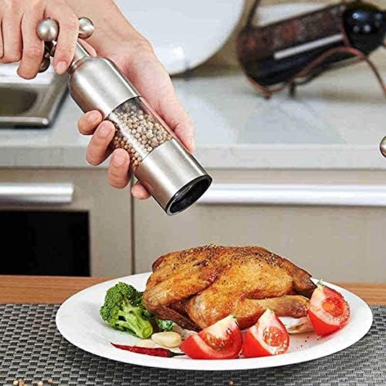 Set macina sale e pepe - Macina pepe in acciaio inossidabile Macina pepe Rubinetto dell'acqua Macina pepe nero Bottiglia per condimento manuale macina sale,Nero