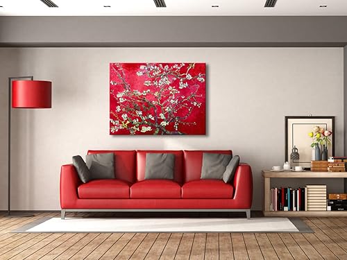 Miniatura 3 de Wieco Art Lienzo de reproducción de pinturas de Vincent Van Gogh con flor de almendro rojo extra grande, arte de pared para decoración del hogar y