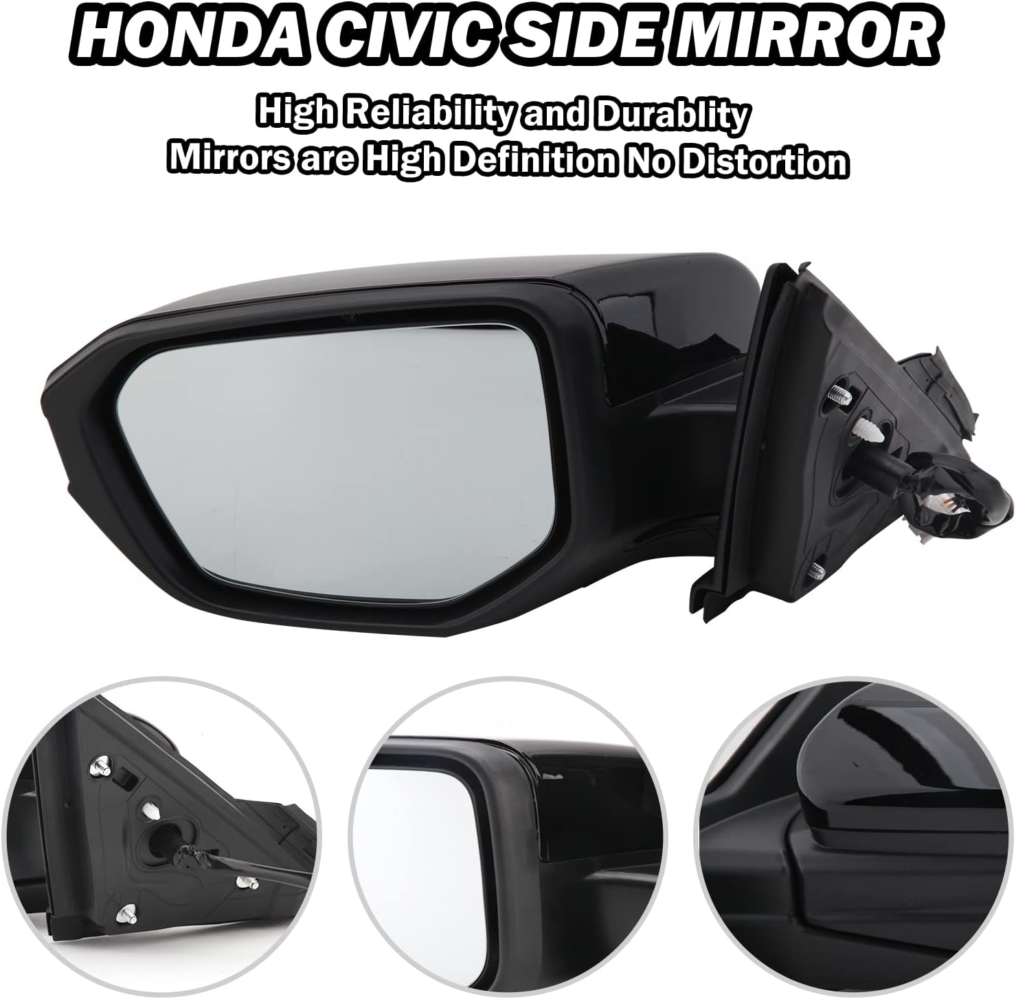 Driver Side Mirror Compatible With 2016 2017 2018 2019 2020 2021 Honda Civic LX SE Sport,Mirror with Power Glass,Non-Heated,Manual Folding