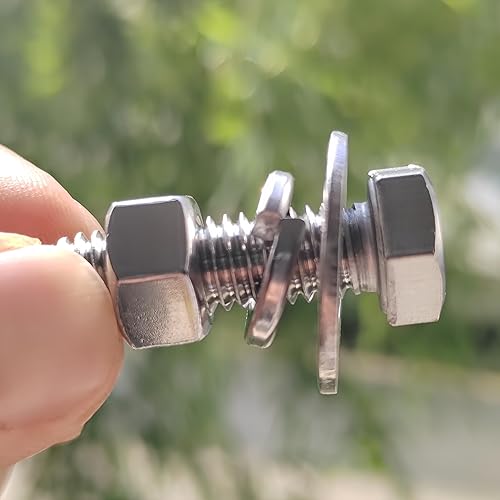 Miniatura 20 de (5 juegos) Tornillos de cabeza hexagonal de acero inoxidable 3/8-16x3, tuercas, arandelas planas y de bloqueo, 18-8 (304) S/S, totalmente roscados