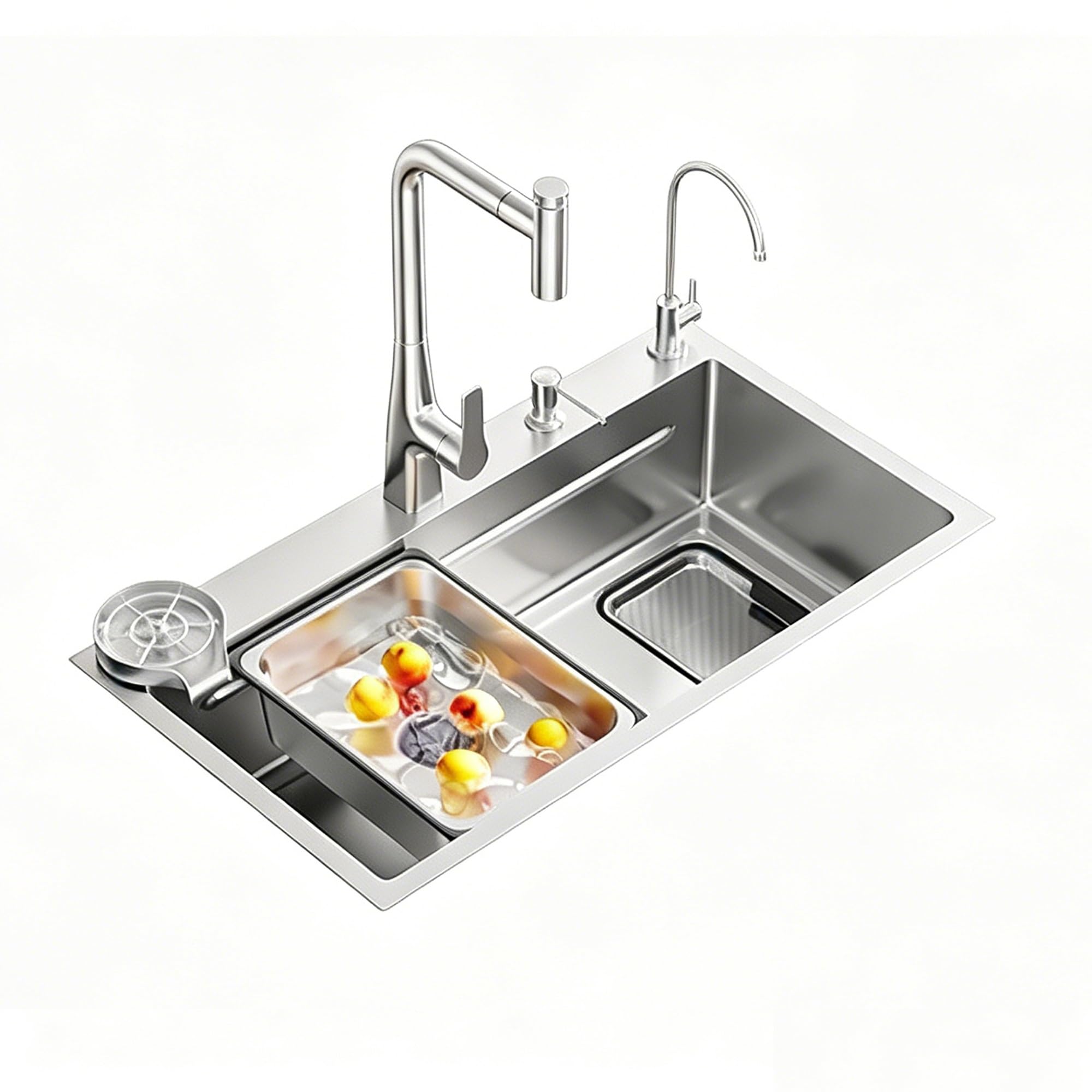 SC Kitchen Sink, Stainless Steel Household Kitchen Sink with Pull-Out Faucet, Suitable for Residential and Commercial Use(680mm)
