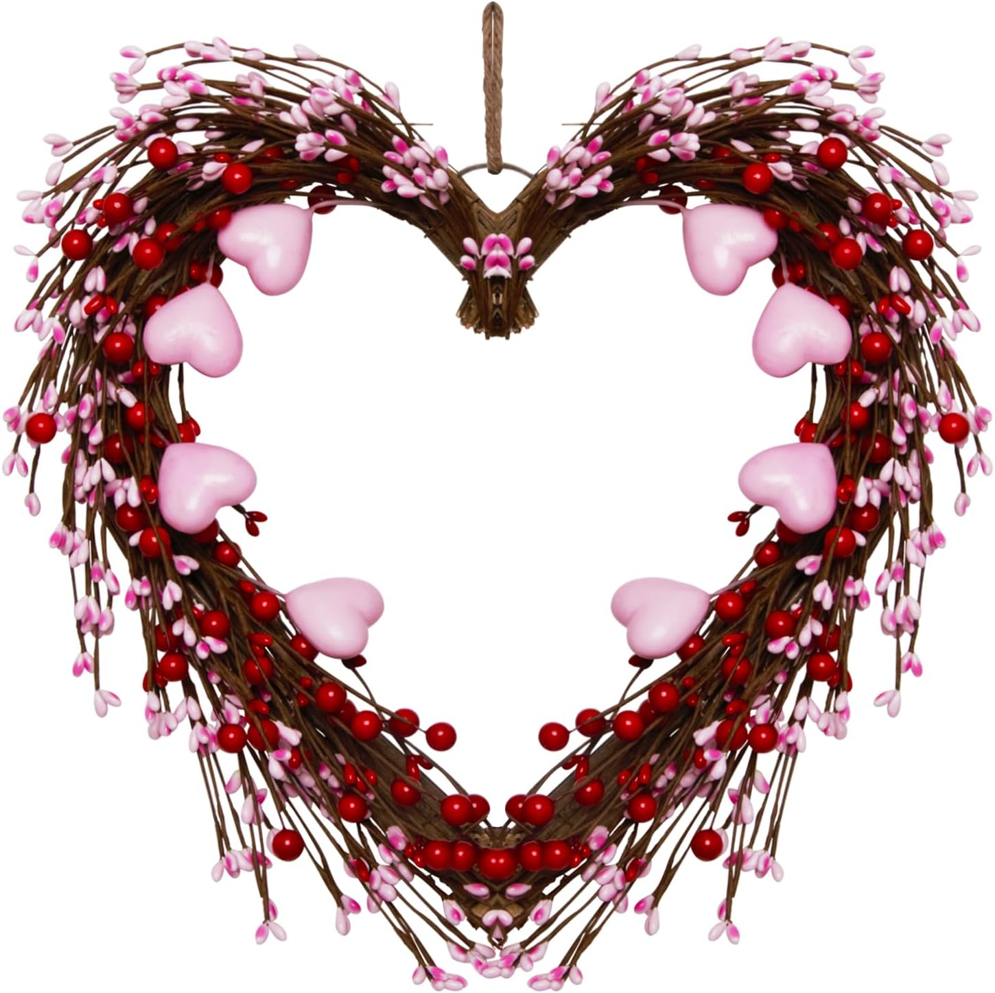 6 Pcs Valentine Candle Rings – Red Pink Wooden Heart Berry Wreaths For Candle Holders (Small) - View #4