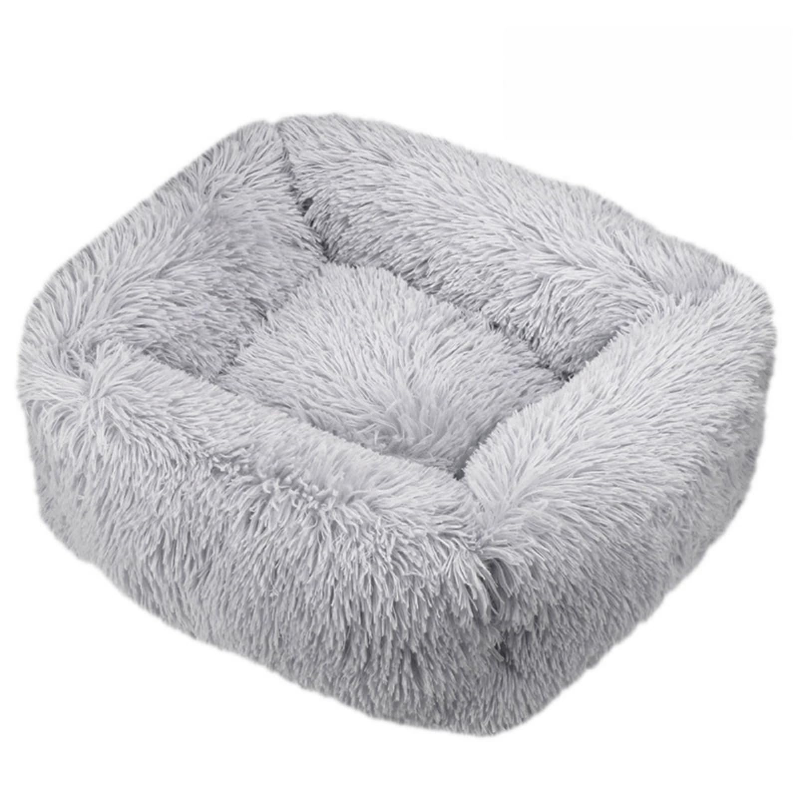 Mateju Plush Pet Bed Rectangle, Fluffy Pet Cushion Thick Warm Soft Plush Dog Cat Bed for Indoor Calming Puppy Kitten Petbed with Non Slip Bottom for Small Medium (Light Gray,M 66x55cm)