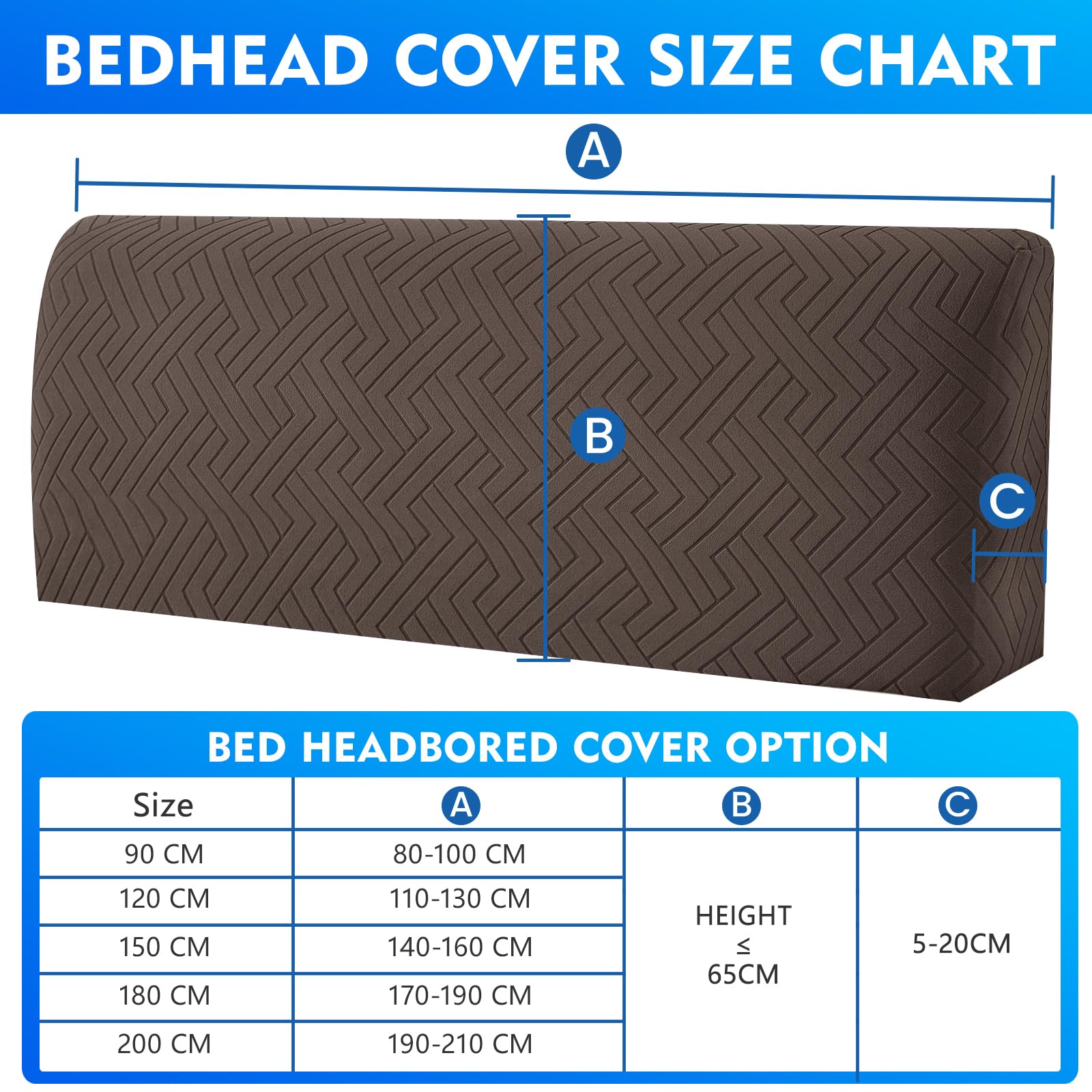 Copri Testiera Letto Elastico Universale 90cm, Caffè Chiaro