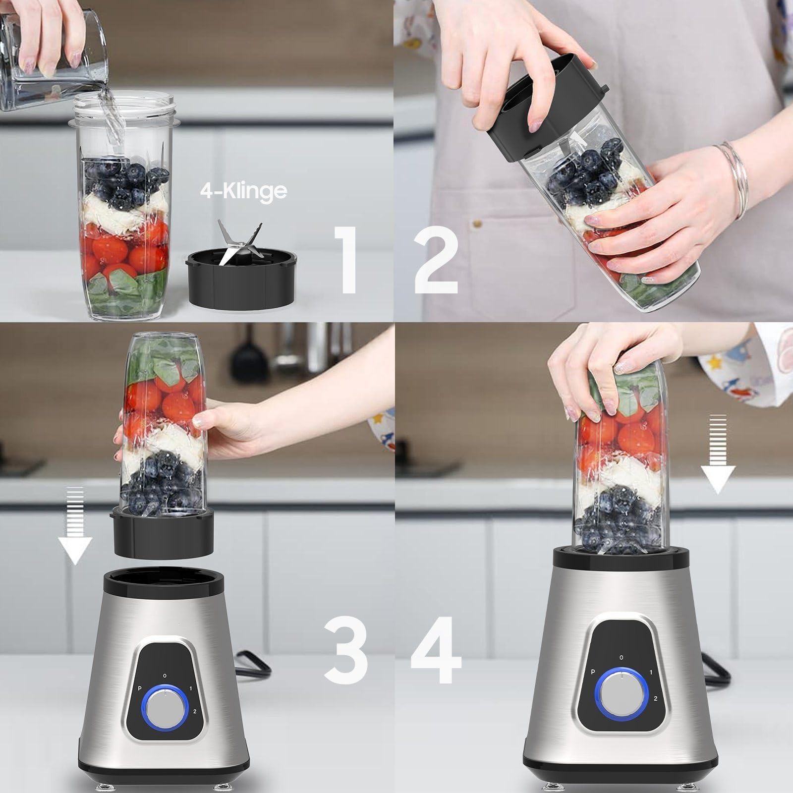 iceagle Mikser stojący Smoothie Maker – blender elektryczny 1300 W | mikser 2 w 1, dzbanek 1,5 l i kubek 600 ml, funkcja Ice-Crush, 2 poziomy prędkości, funkcja pulsu, 22000 obr./min dla gładkiej