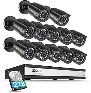 ZOSI 3K Lite 16CH Security Camera System,12pcs Wired 1080P Outdoor Indoor Weatherproof Cameras,AI Human Vehicle Detection,Night Vision,H.265+ 16 Channel CCTV DVR with 2TB HDD for 24/7 Recording asin的图片