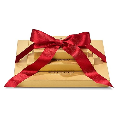 Godiva - Torre de regalo de chocolate dorado con lazo rojo, chocolates belgas con ganaches, pralinés y caramelos, regalo gourmet de vacaciones, sin