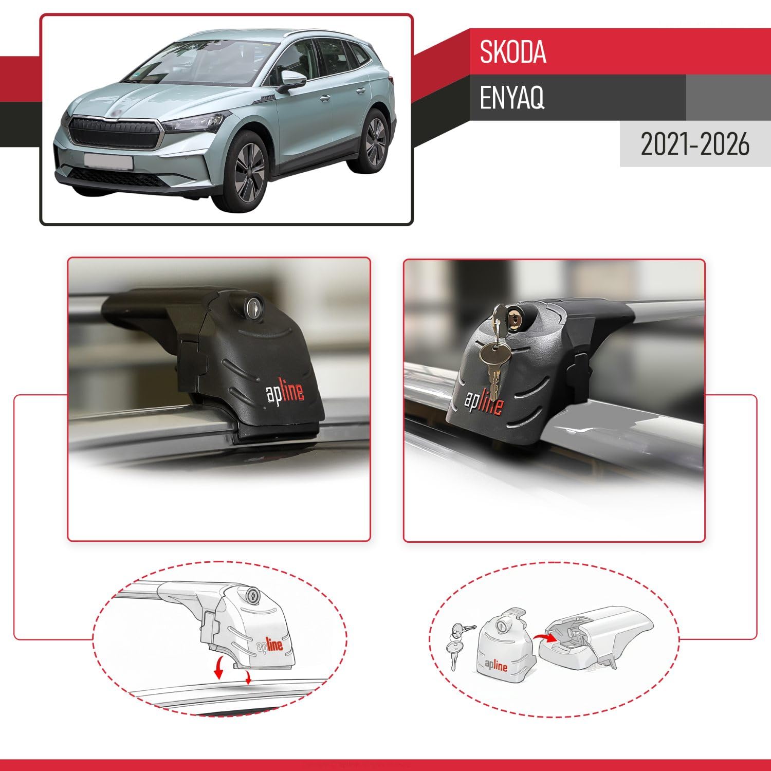 Compatibile con Skoda Enyaq 2021-2026 Modello ACE-2 Barre Tetto Portapacchi Auto Barre Portatutto Grigio Alluminio 2 Barre