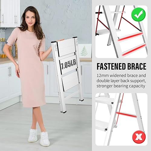 Miniatura 2 de DOFIMATE Escalera de 3 escalones, escalera plegable de 3 escalones, taburete plegable de 3 escalones con pedal antideslizante ancho, escalera de