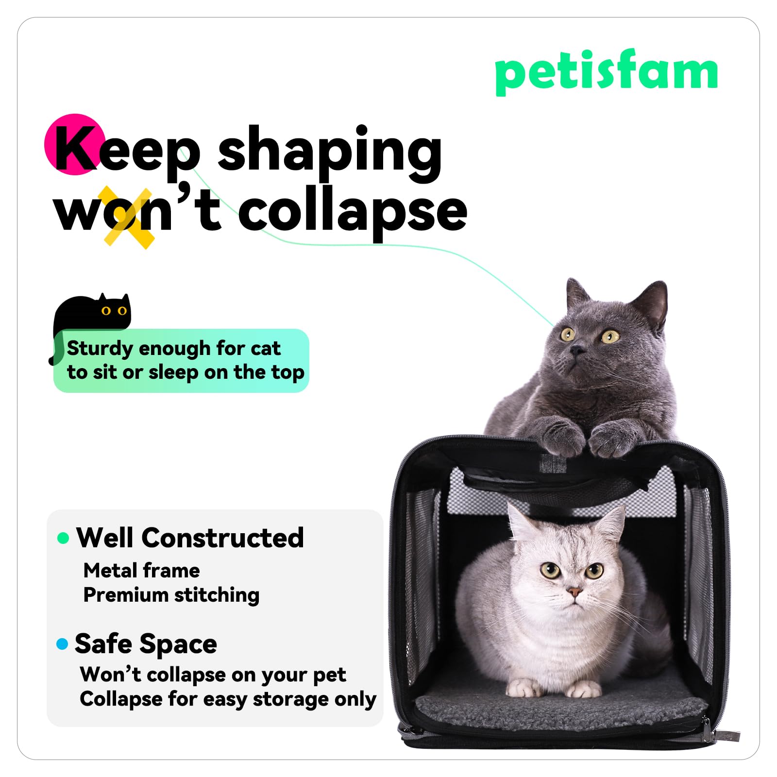 Easy Load Weiche Haustier-Tragetasche für große und mittelgroße Katzen mit Top-Eingang und Schultergurt, stabil, gut belüftet, zusammenklappbar für einfache Lagerung, einfache Tierarztbesuche