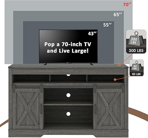 Miniatura 7 de Soporte de TV para TV de más de 65 pulgadas, centro de entretenimiento con puertas corredizas de granero, estantes ajustables de 3 alturas, soporte