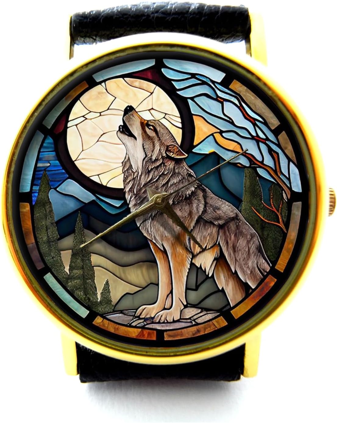 Wolf and Moon Leather Watch, Wolf Wrist Watch, Unisex Watch, Ladies Watch, Mens Watch, Personalized Watch, Wolf Jewelry P529