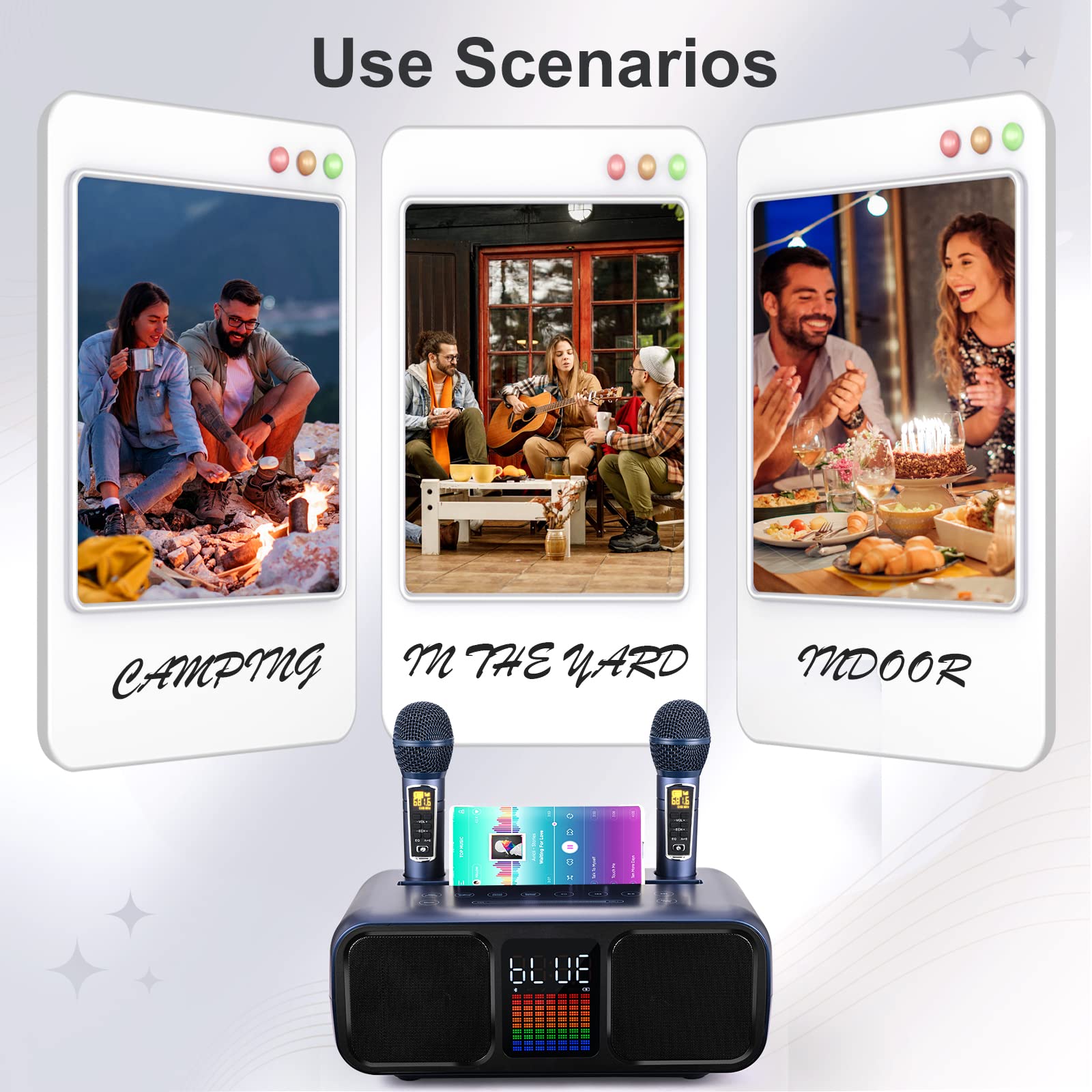 Máquina de Karaoke z Bluetooth, Equipo de Karaoke Portátil z 2 Mikrofonami Inalámbricos, systemem PA i Modo de Canción de Karaoke para Fiestas en Casa, Bodas, piknik, C