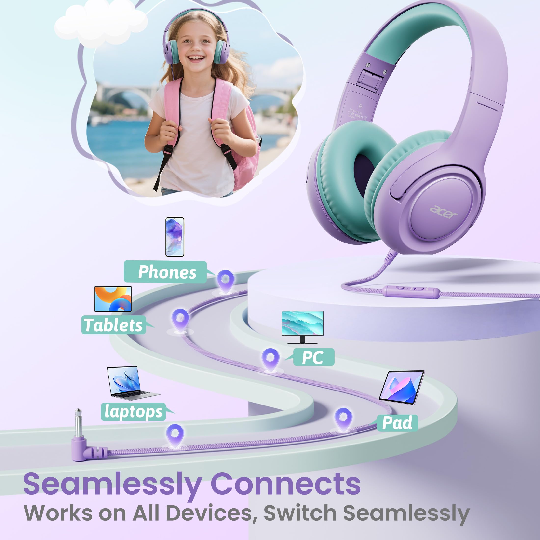Kids Headphones with Mic, 85-94dB Limiter, 3.5mm Jack P5888