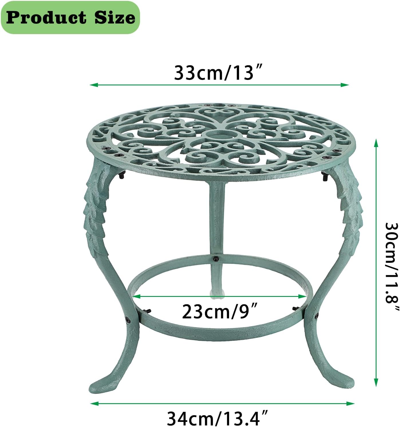 OwnMy Heavy Duty Cast Iron Plant Stand Vintage Wrought Iron Flower Pot Holder, Indoor Outdoor Large Plant Stand for Home Garden Patio, Decorative Round Potted Plant Holder Rack, Green