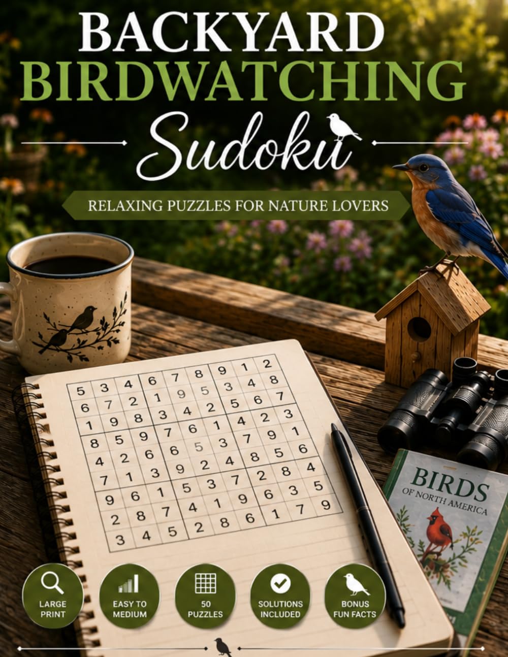 Backyard Birdwatching Sudoku: Large Print Easy to Medium Sudoku Puzzles with Relaxing Birdwatching Fun Facts for Cozy Screen-Free Entertainment (Lifestyle Escape Sudoku Series)