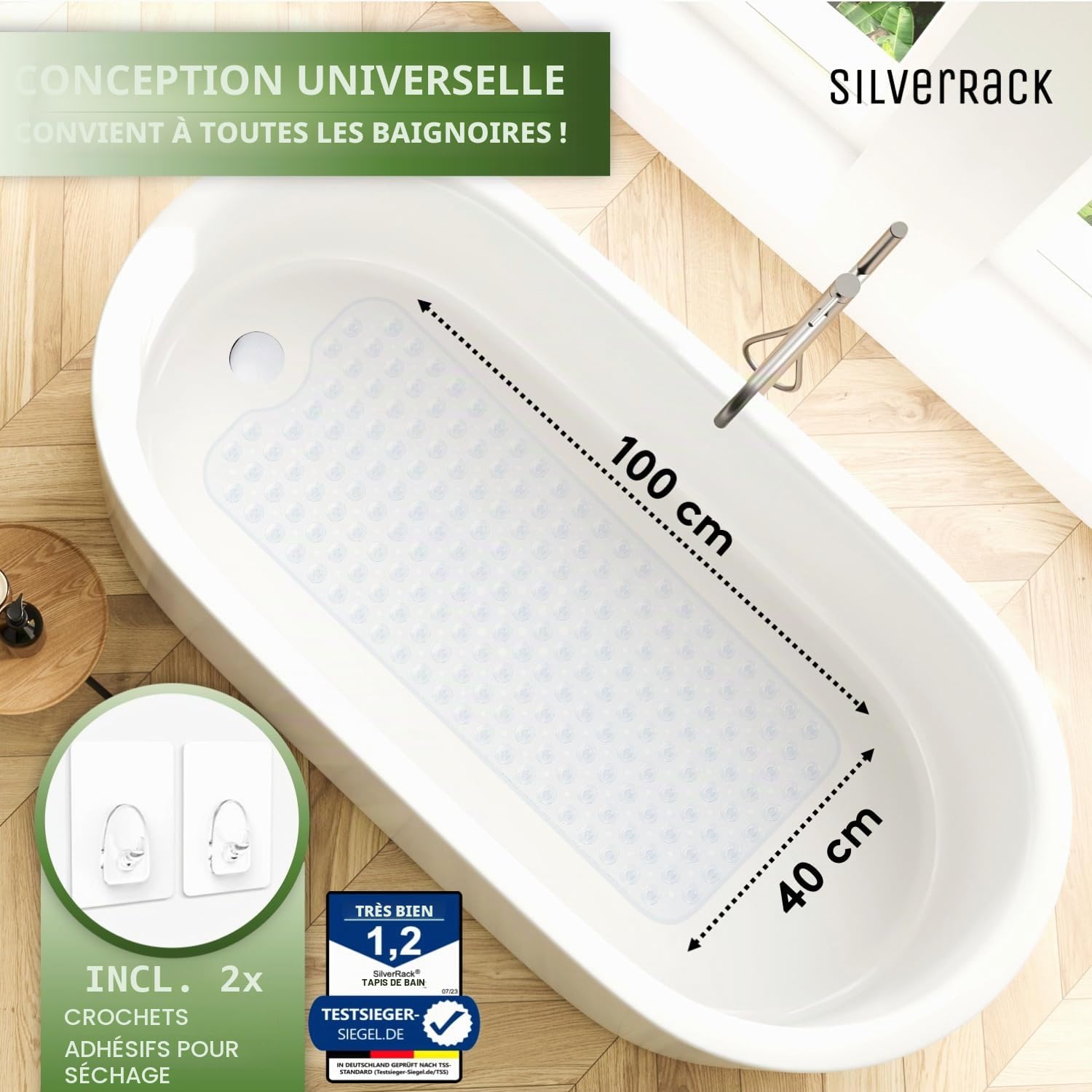 Tapis de Bain antidérapant 100 x 40 cm SilverRack DermaSensitivo sans BPA pour Bébés