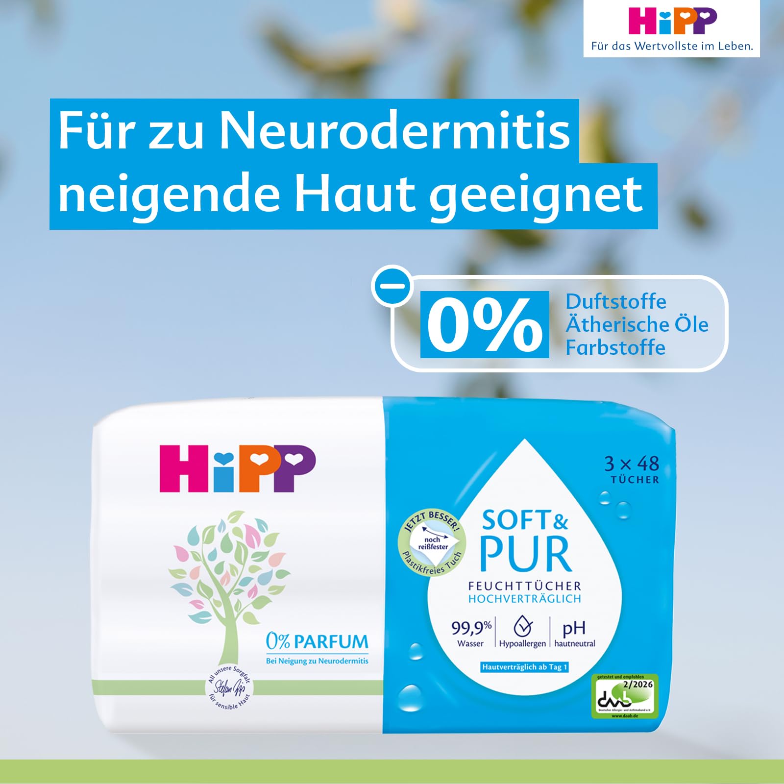 HiPP Soft & Pur - Toallitas húmedas (864 unidades (18 x 48) de alta tolerancia al 99,9% de agua, sin perfume, ideal para la piel seca y sensible del bebé, incluso para la dermatitis atópica