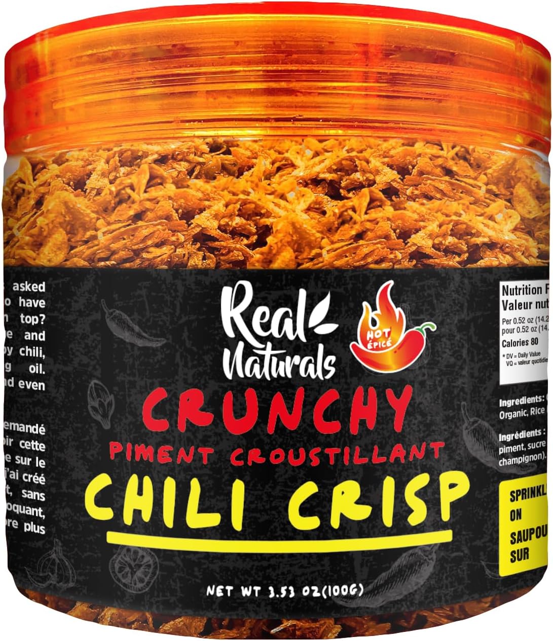 Chili Crisp No-Floating Oil (Extra Hot) spicy chilli crisp crunch. Crispy garlic & onion "no-oil" chili oil crisp by Real Naturals. Chili garlic sauce umami ramen toppings & rice furikaki.