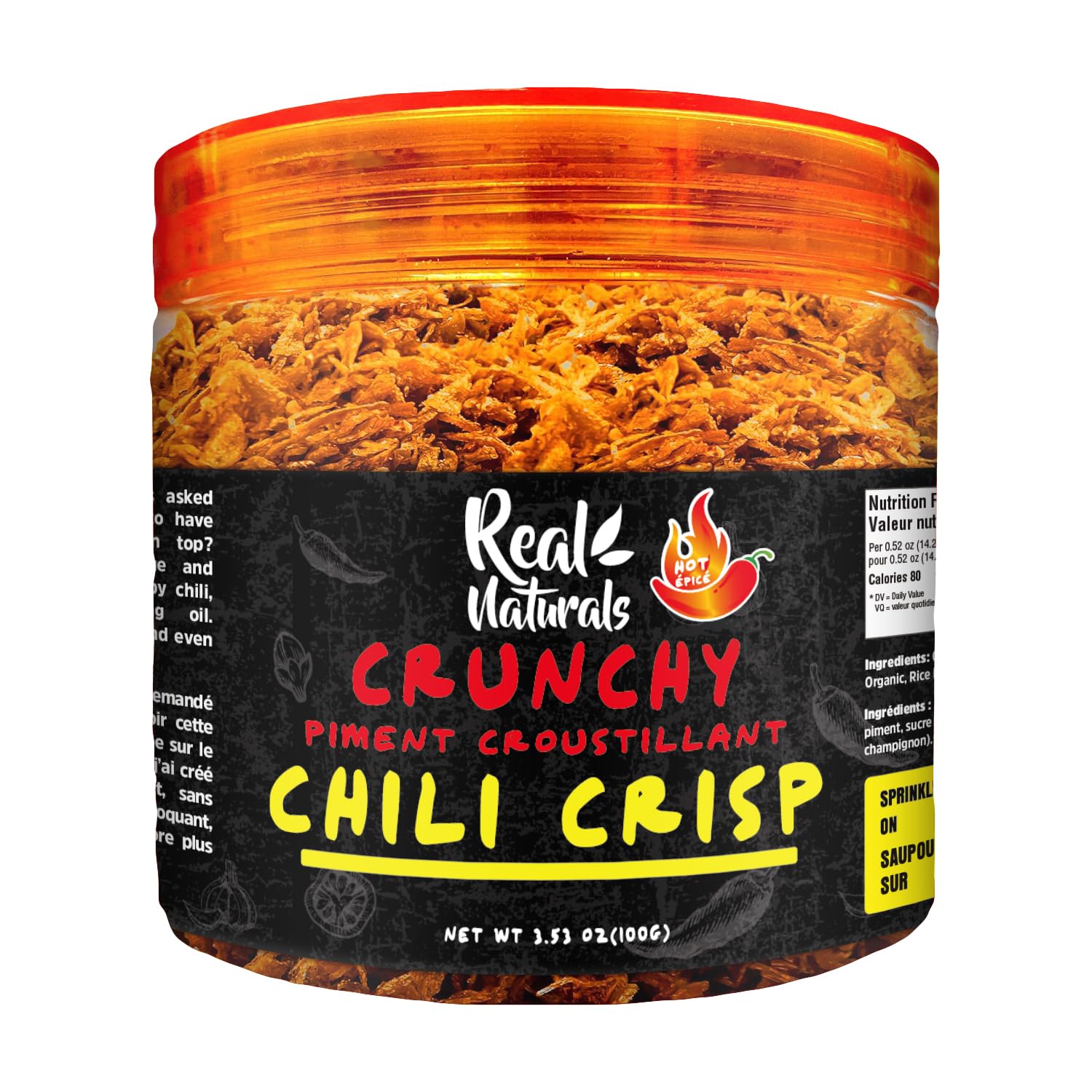 Chili Crisp No-Floating Oil (Extra Hot) spicy chilli crisp crunch. Crispy garlic & onion "no-oil" chili oil crisp by Real Naturals. Chili garlic sauce umami ramen toppings & rice furikaki.