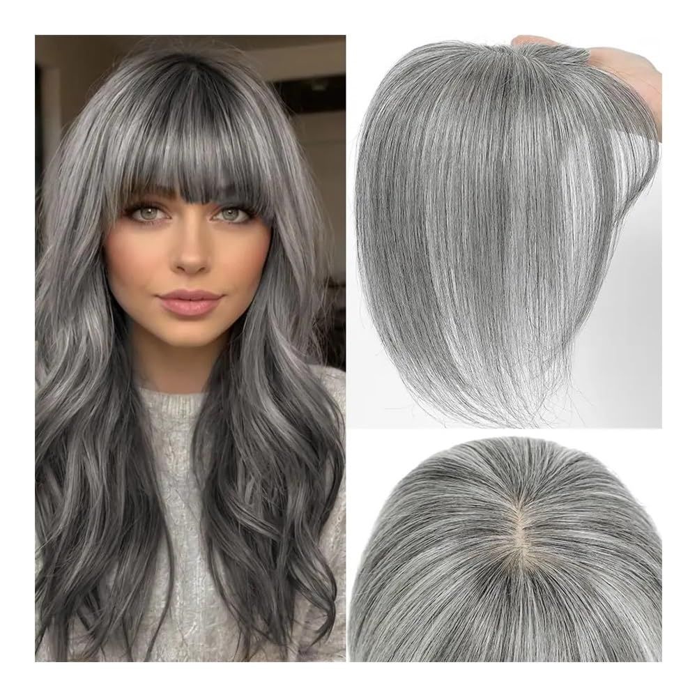 Körperpflege-Topper für Frauen, Echthaar, 360°-3D-Abdeckung, dünne Pony-Haarteile für Haarverlängerungen für Frauen,Grey_5cm×9cm-30CM