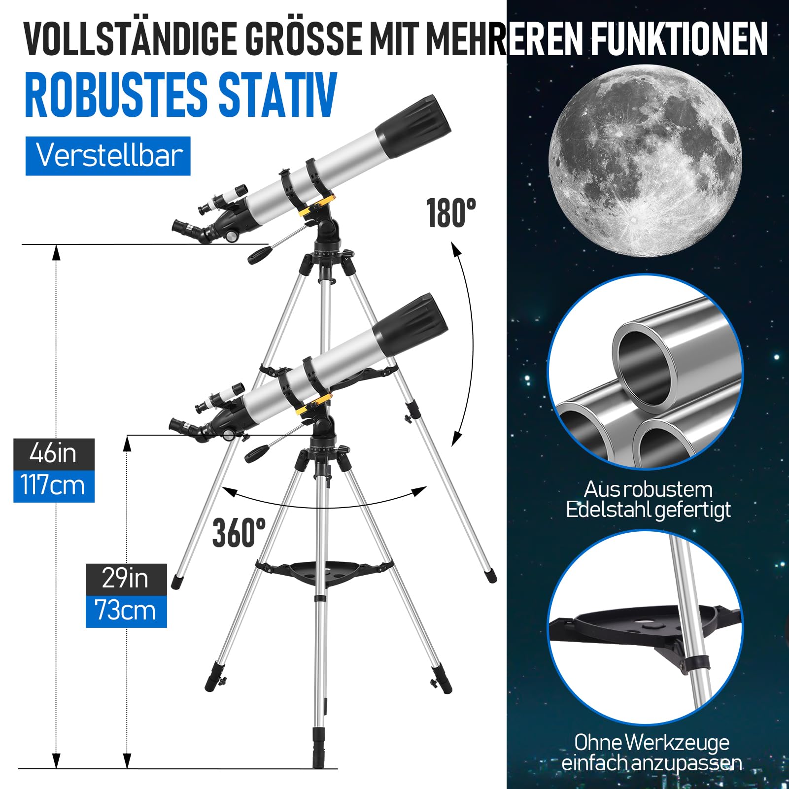 Telescopio astronómico para adultos, apertura de 90 mm, 900 mm, con visor de telescopio, para principiantes y niños, trípode astronómico