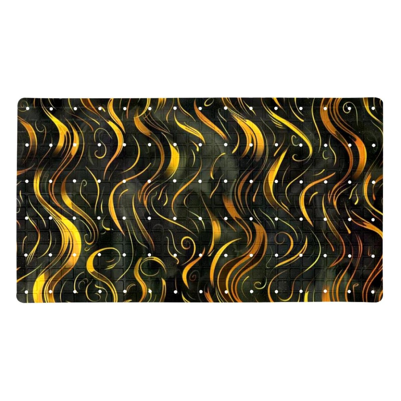 Tapis de sol antidérapant à séchage rapide Abstract Golden Fire pour sécuriser les zones humides