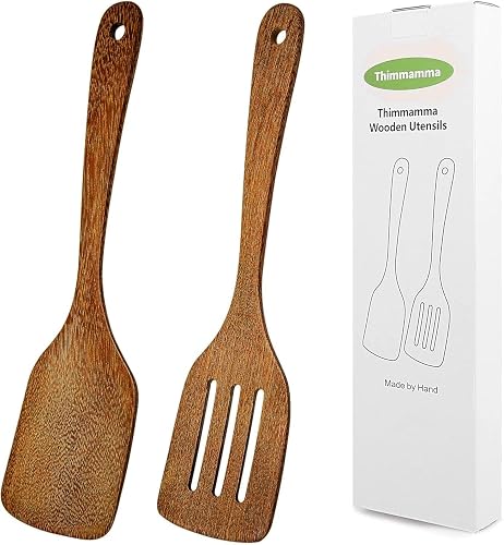 Wooden Spatula for Cooking 12 Inches Wood Spatula Slotted Turner 2 Pack