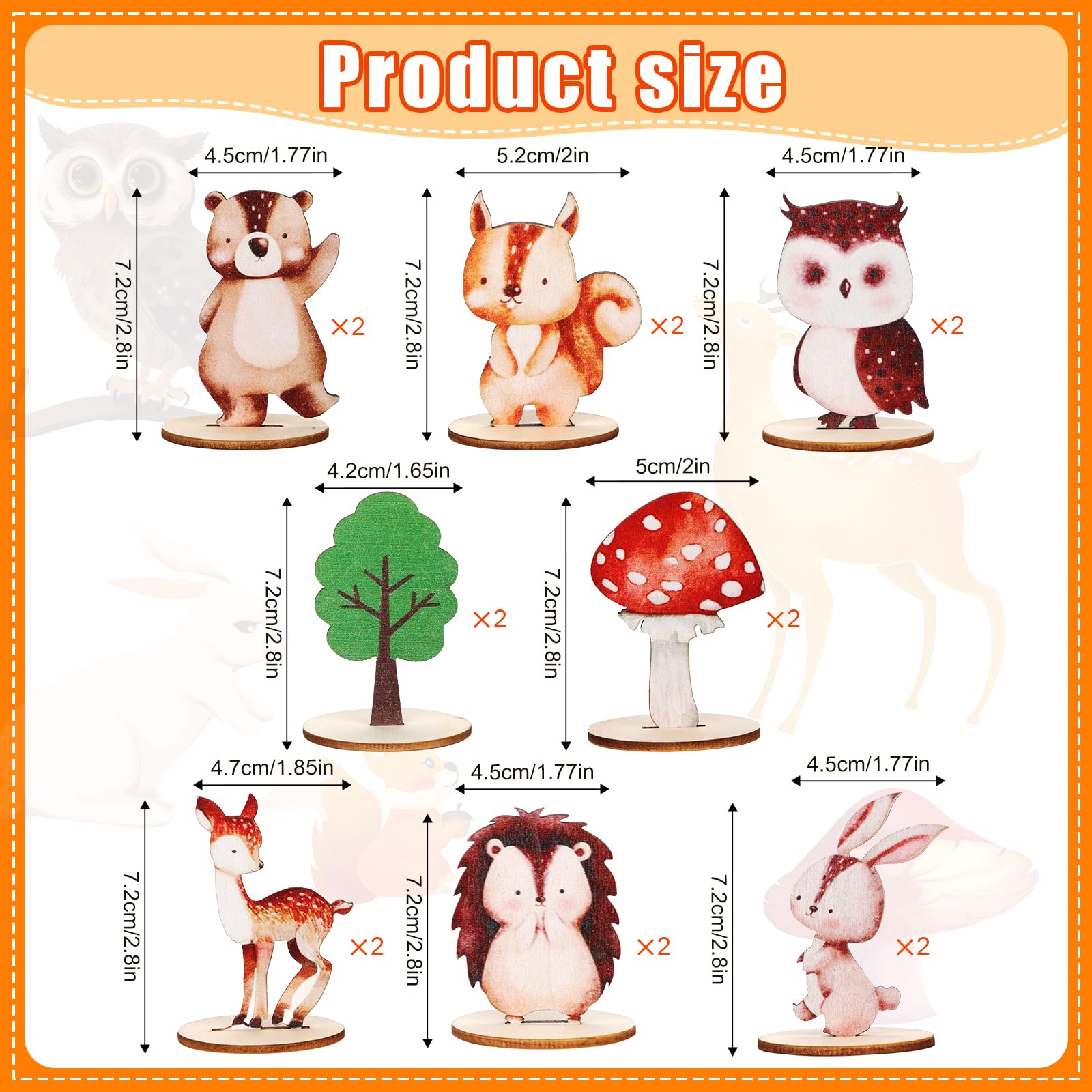 16pcs Woodland Animals Wood Table Centerpieces with Wood Base, Cute Forest Animals Table Topper Jungle Creatures for Safari Table Decorations for Baby Shower Birthday Party Home Supplies