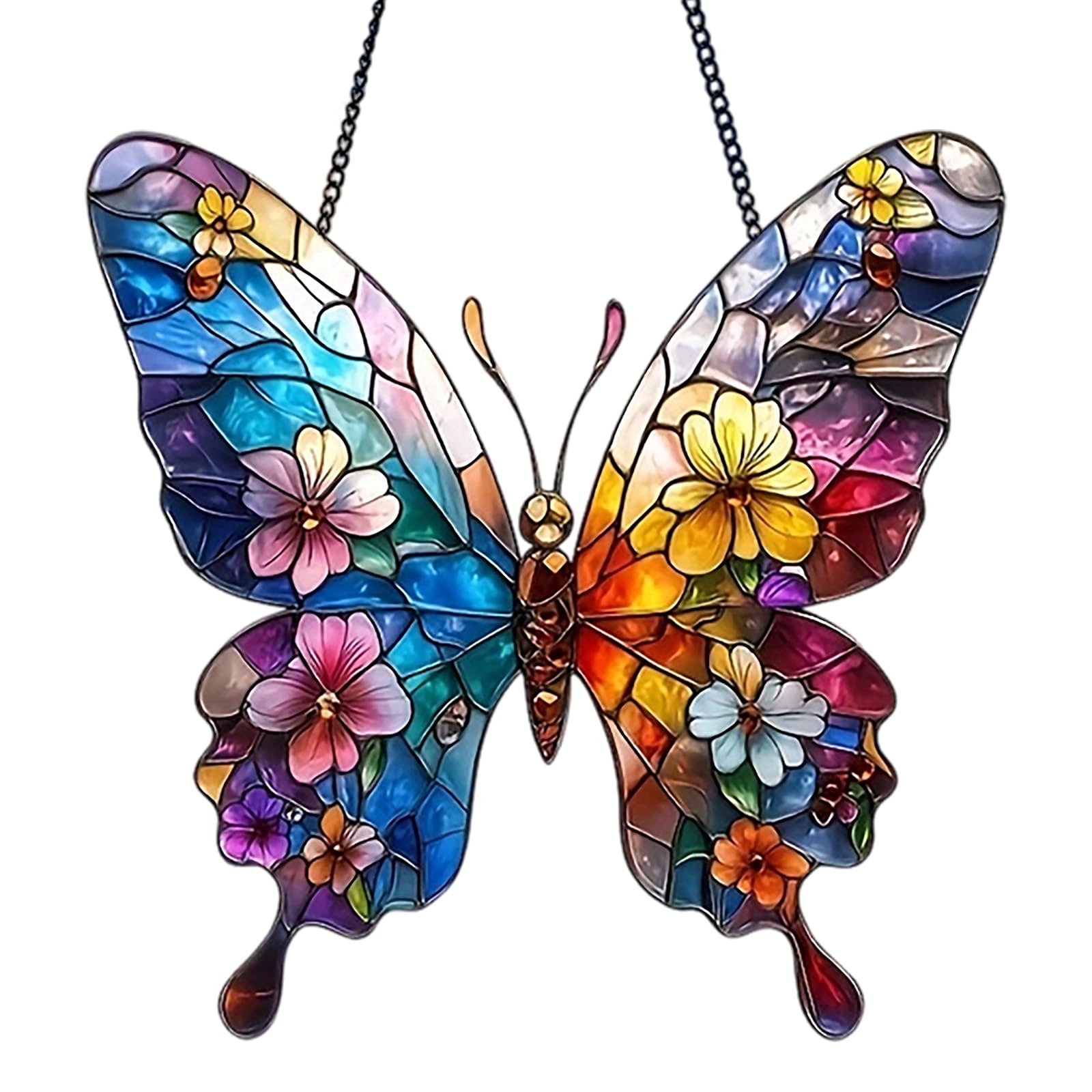 Butterfly Gifts for Women Colorful Acrylic Suncatcher for Windows Suncatcher Garden Ornaments with Greeting Card for Home Decoration Stained Glass Style Window Hanging with Story Card (B)
