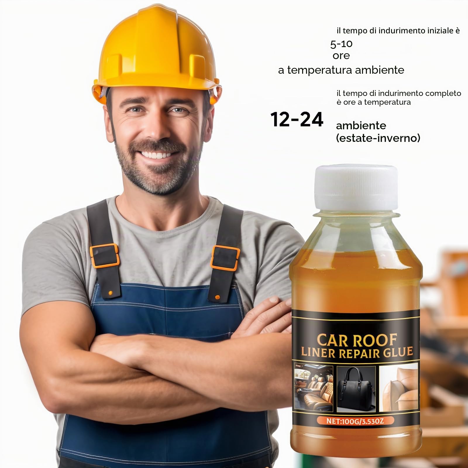 100 ml Headliner Repair Glue, Adesivo di Riparazione per il Cielo dell'auto,Colla per Riparazione del Cielo dell'Auto Adesivo Potente per Tessuto e Interno,per Tutti i Tipi di Pelle, con Pennello