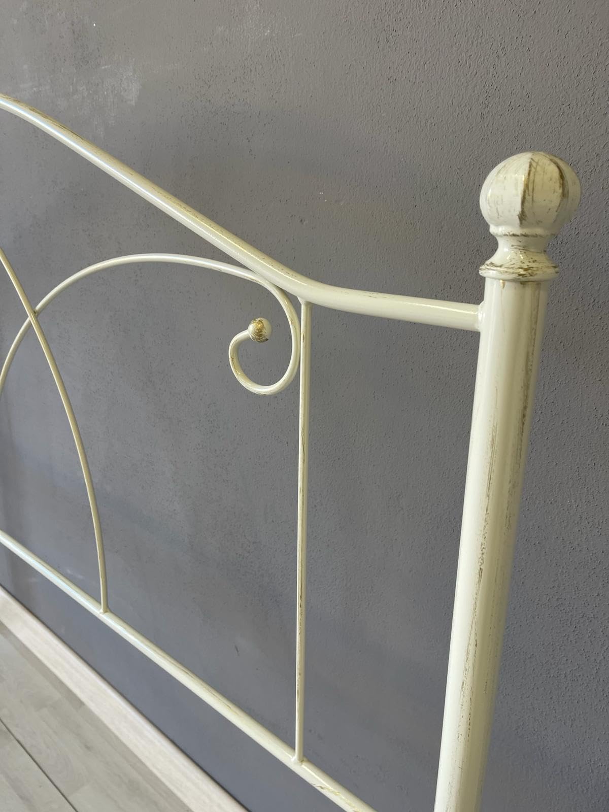 AESSEGI Letto Matrimoniale Solo Testata 160x190 Ferro Battuto Avorio sfumato oro Artigianale Made in Italy. Modello Denise, Struttura Metallo, Spedizione inclusa.