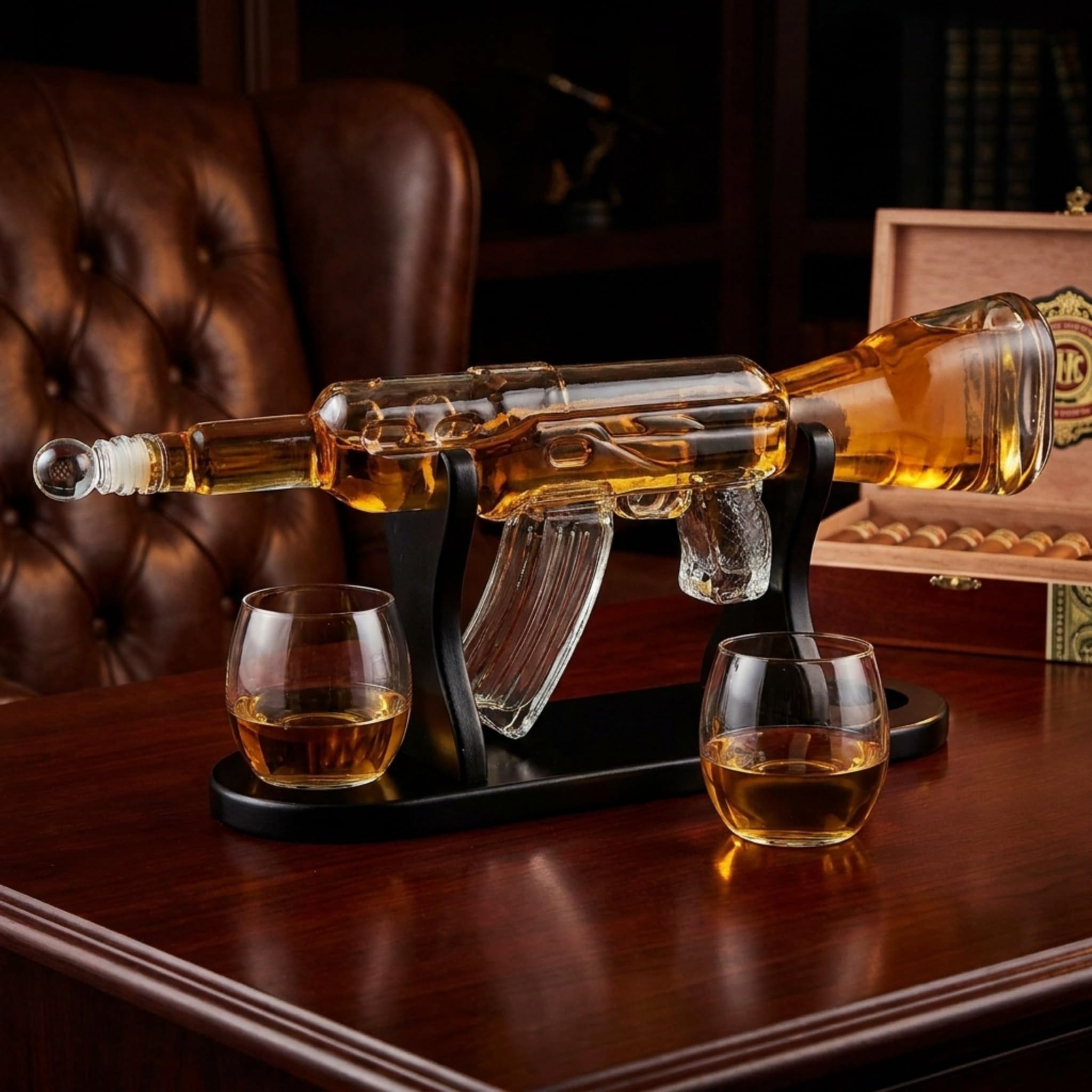 Rifle Gun Whiskey Decanter with 2 Whiskey Glasses Set - for Liquor Scotch Bourbon Vodka product thumbnail 5