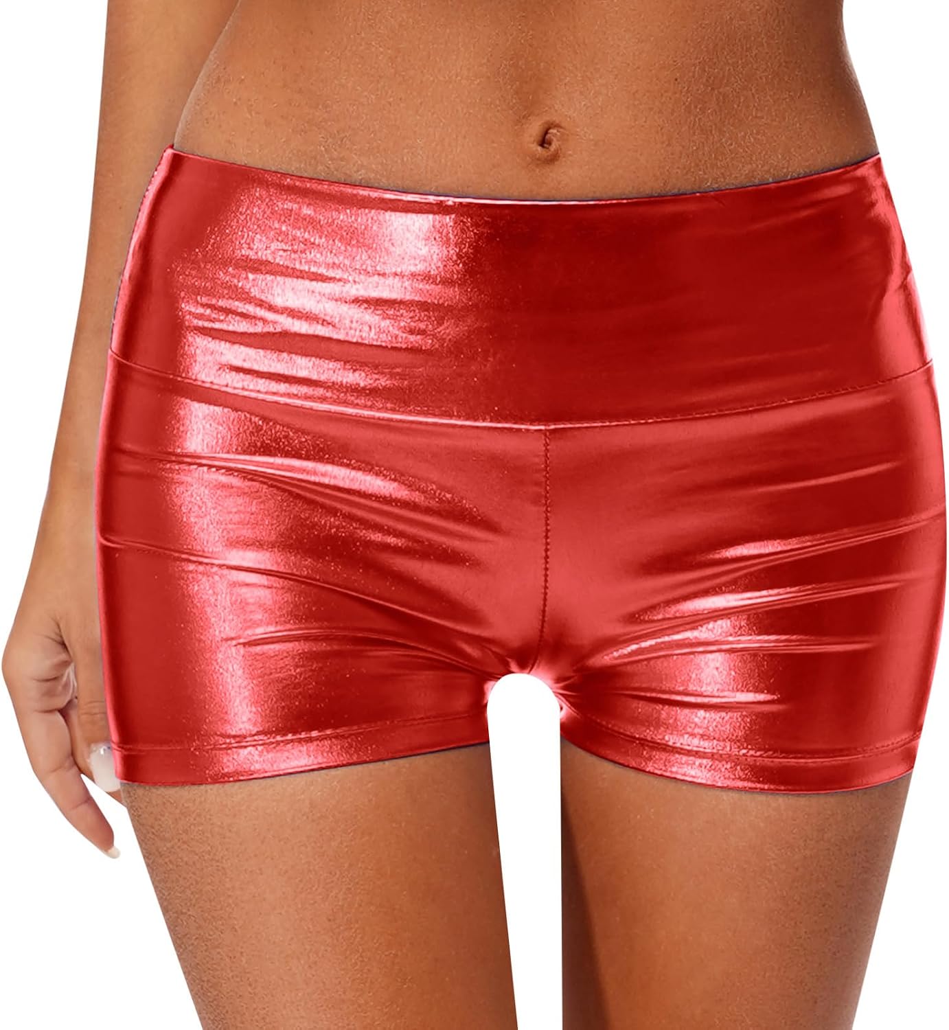 Alvivi Women Metallic Rave Shiny Booty Dance Shorts High Waist Dance Shorts Clubwear