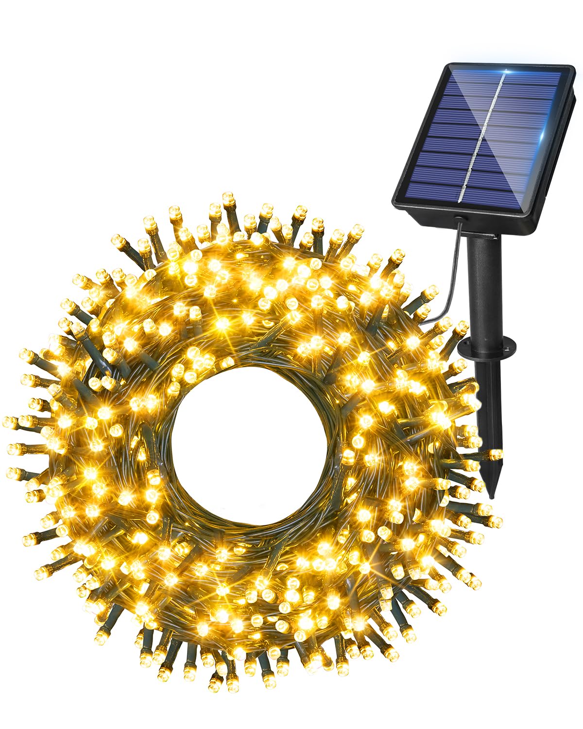 Ollny Solar Lights Outdoor Garden 20m 200 LEDs Fairy Light, Waterproof Warm White String with 8 Modes Large Capacity