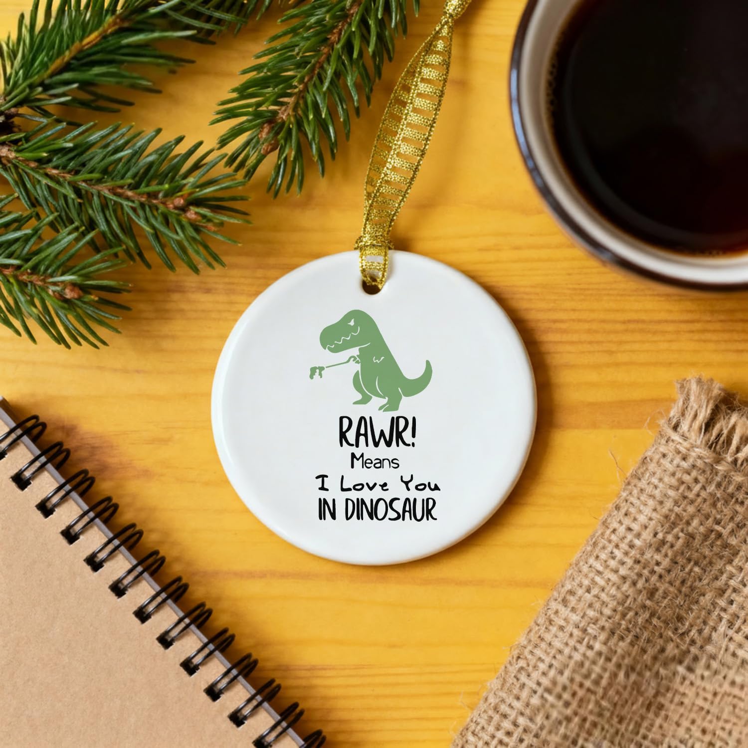 Mancheng-zi Dinosaur Christmas Ornament, Dinosaur Gifts for Toddlers Kids Ornament for Christmas Tree Decoration, Rawr Means I Love You in Dinosaurs Decorative Hanging Ceramic Ornaments - Image 7