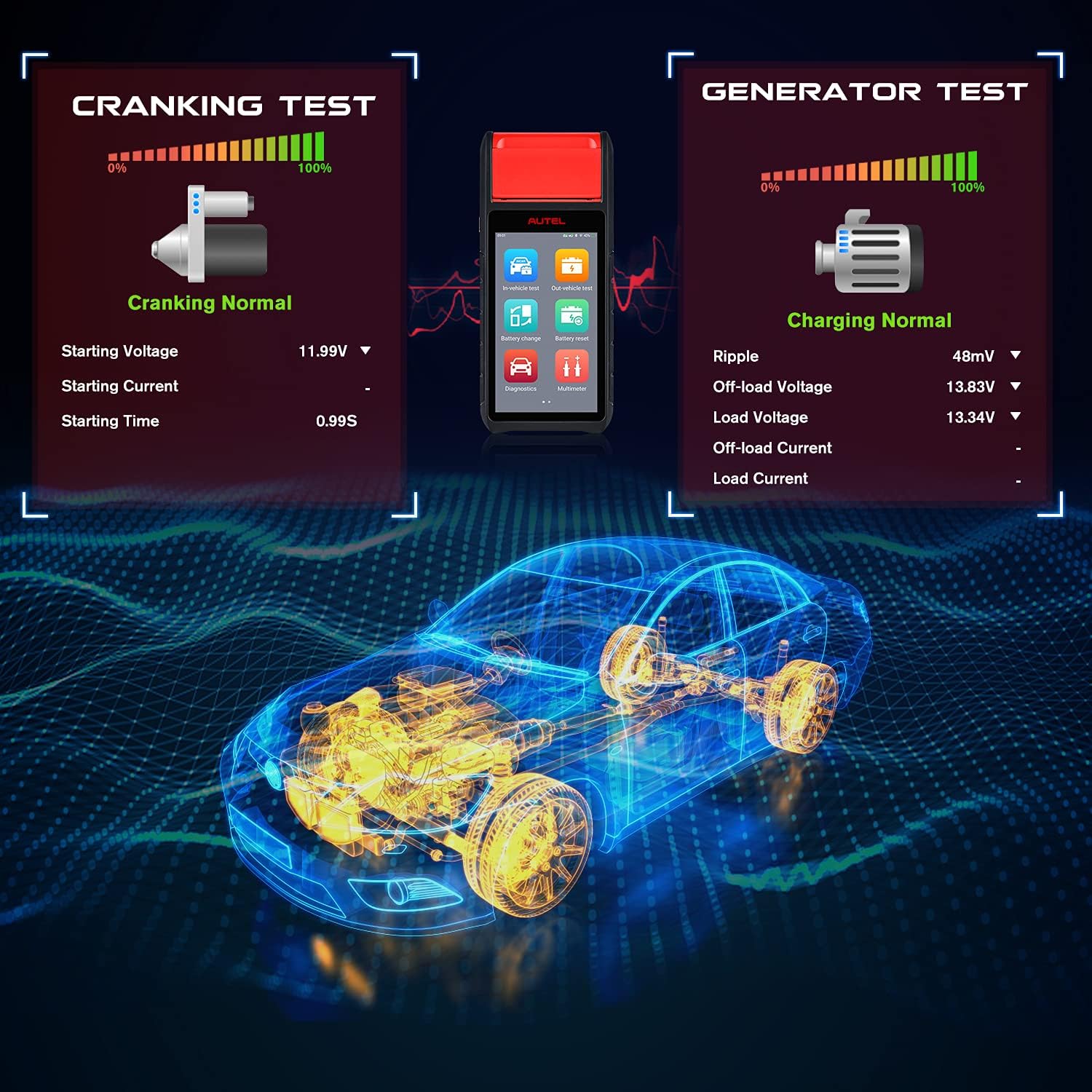 Autel MaxiBAS BT608 (E) Tester Baterii Samochodowego, 2024 w Górę BT508/BT506, Adaptacyjna Przewodność (Wartość 1000+), Test Rozruchowego jako BT609, Reset Akumulatora, Pełne Systemy MK808S/MX808S
