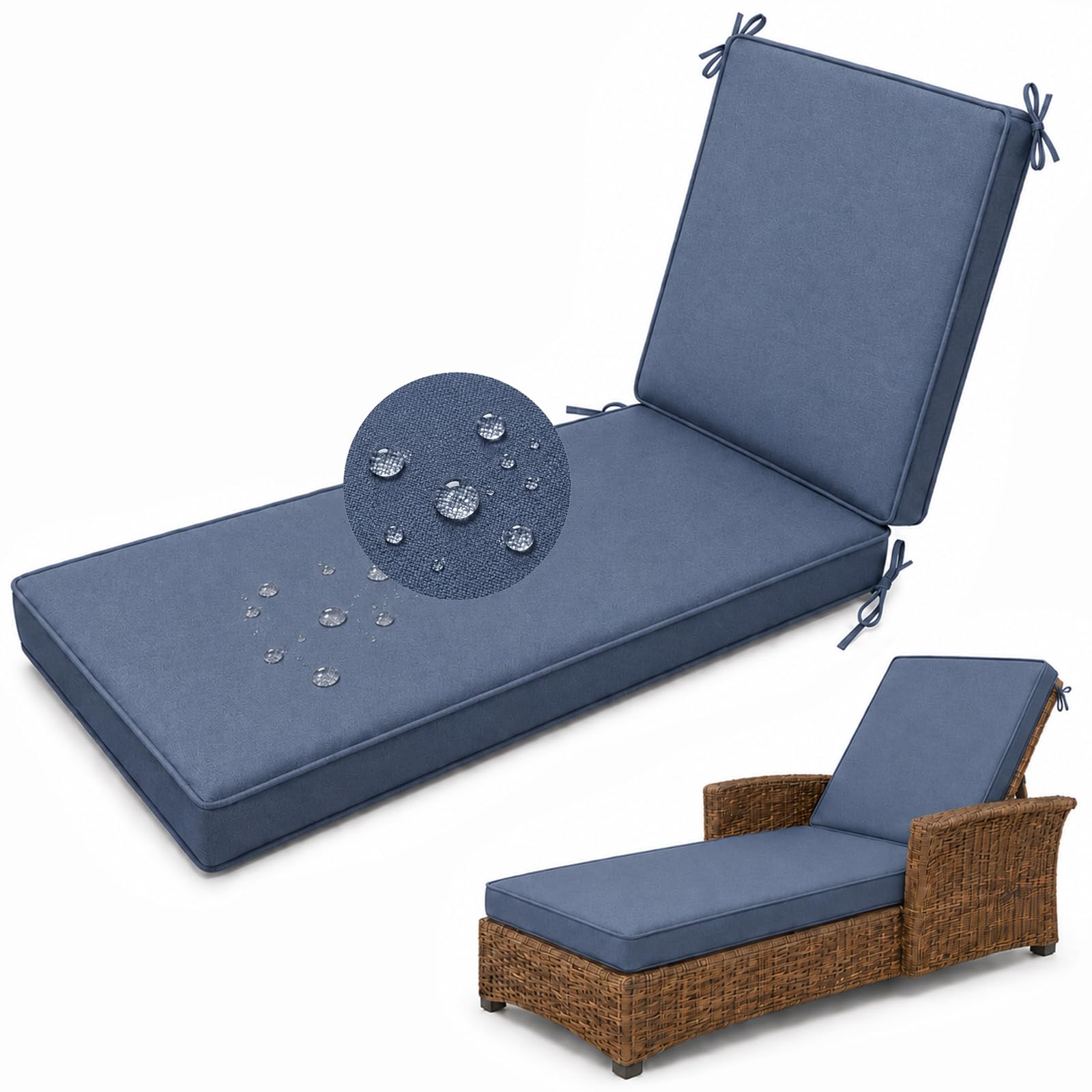 Waterproof Sun Lounger Cushion, Garden Sunbed Recliner Pad, Smoky Blue