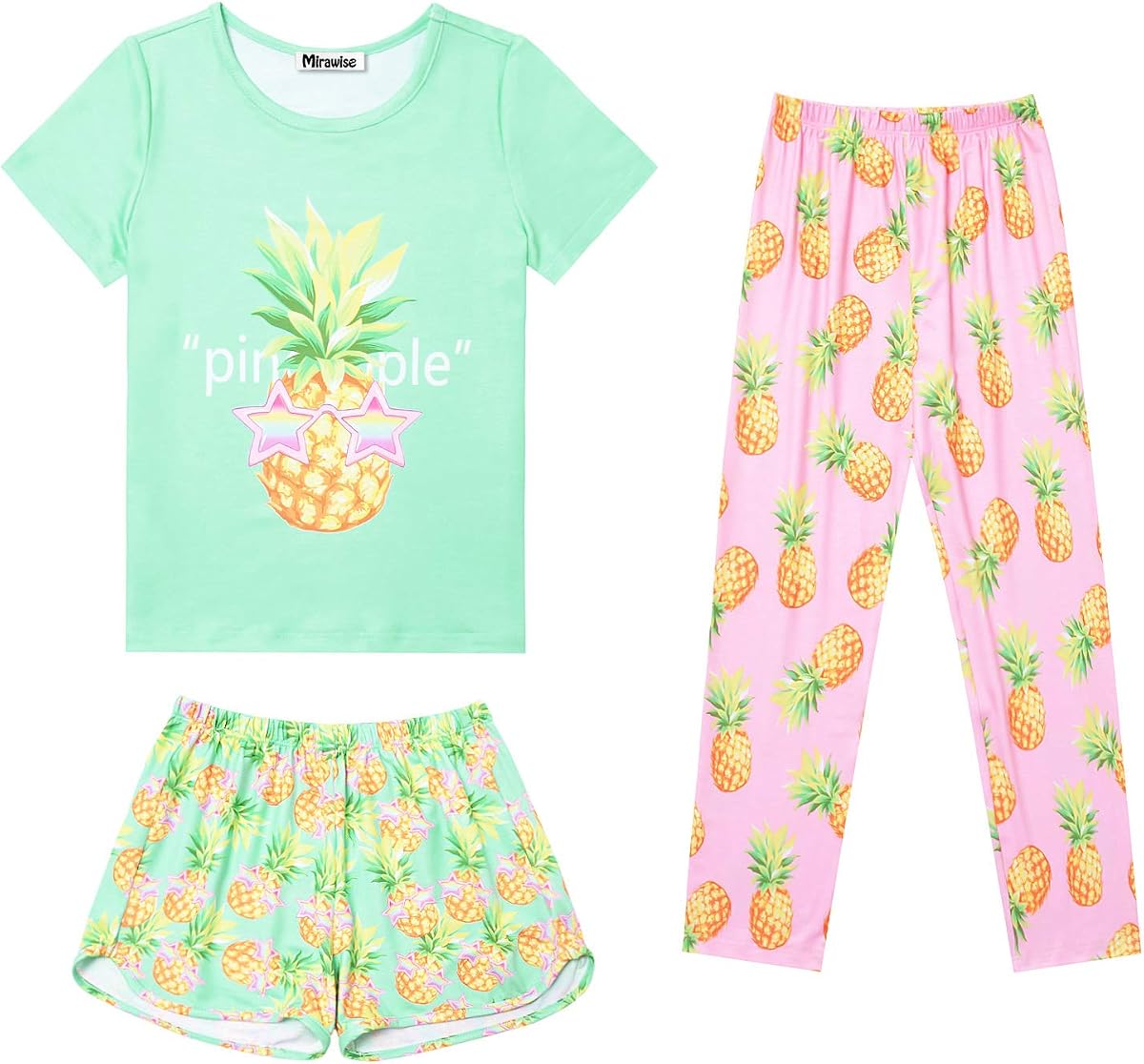 Conjunto de ropa de pijama de algodón para niñas de 3 piezas, ropa de dormir de 4 a 13 años