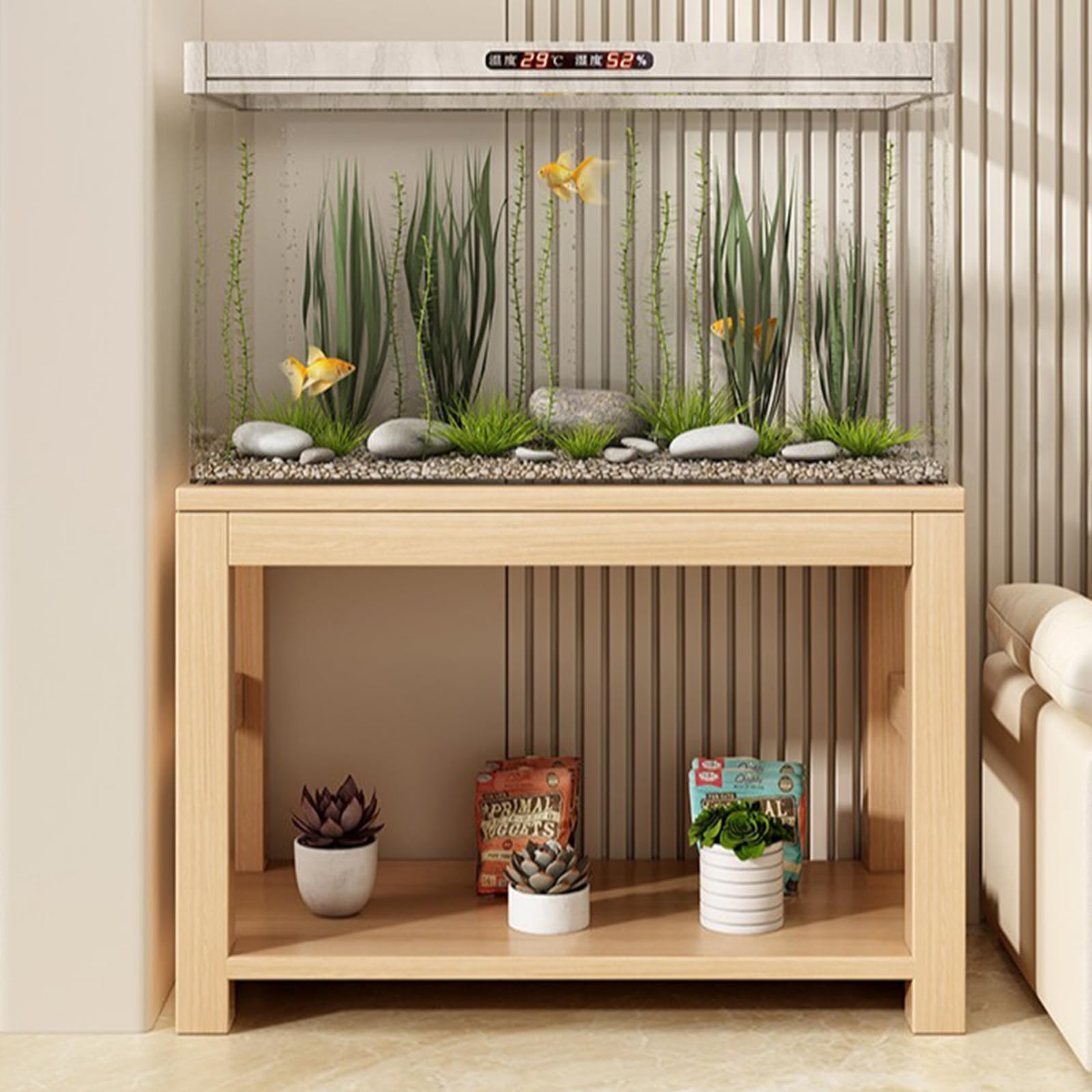 Aquarienunterschrank Aus Massivholz (für 20–50 Gallonen) Mit Zwei Ablageebenen Zur Aufbewahrung Von Zubehör – Auch Als Unterschrank Für Reptilien- Und Schildkrötenbecken Geeig Natural Wood 70*35*62cm