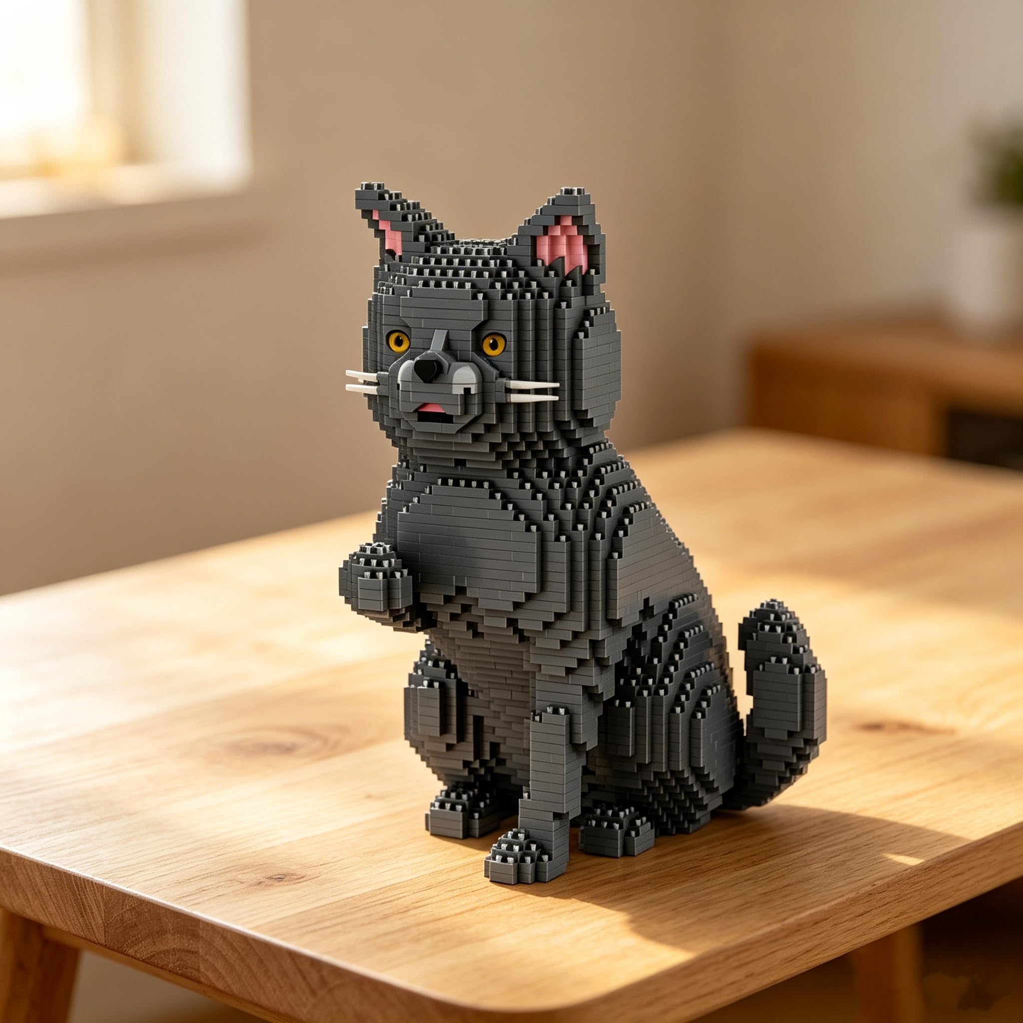 Mini Katzen Bausteine, 2 in 1 Mikro Blau Katze Klemmbausteine mit MIAU Sound Knopf, Kreatives Tier Bausatz Modell Spielzeug, Geschenk für Erwachsene und Jugendliche, 2277 Teile