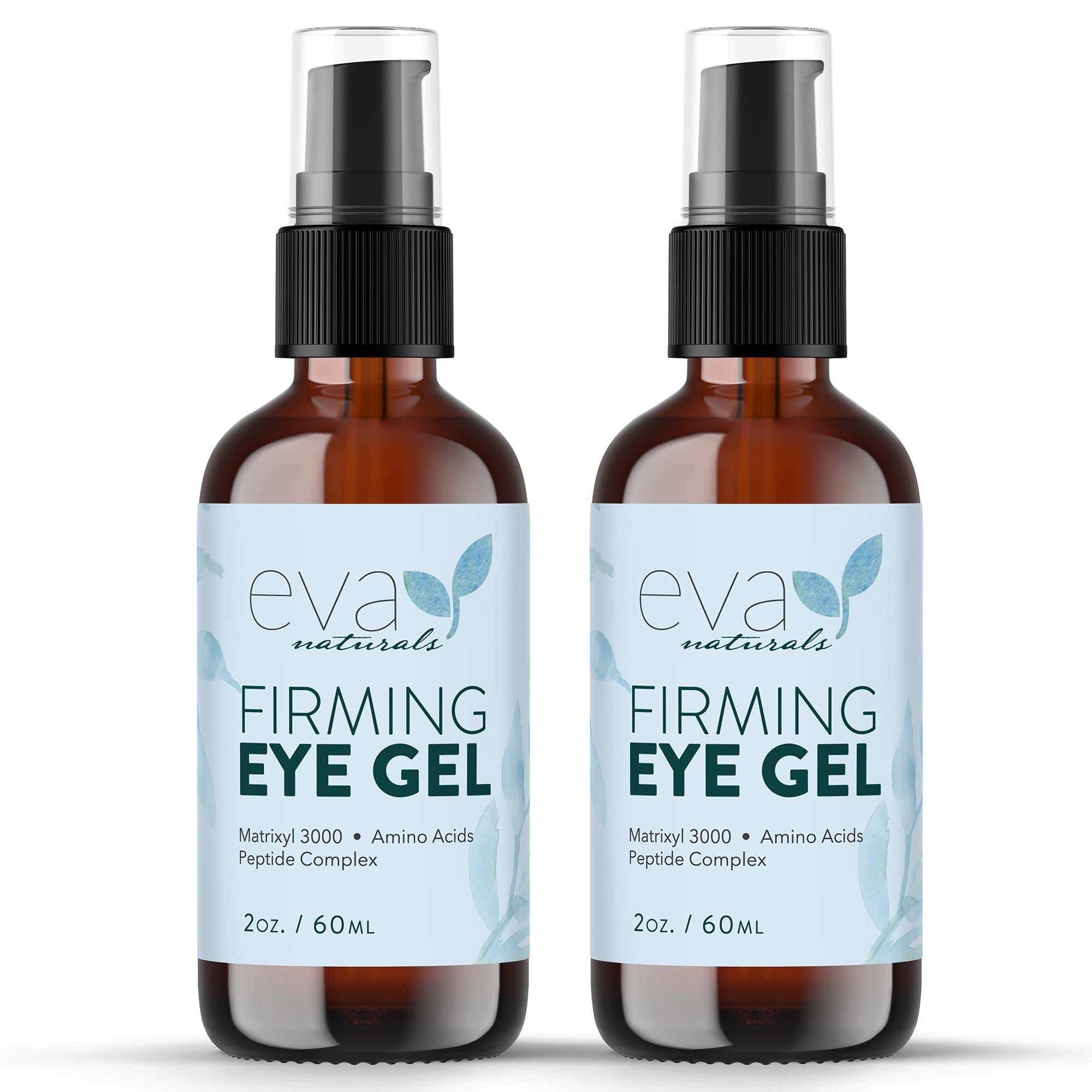 Eva Naturals Eye Gel, Peptides & Hyaluronic Acid, Firming – 2 oz 2-Pack | Dark circles, eye bags, puffiness, wrinkles, fine lines, botanicals,