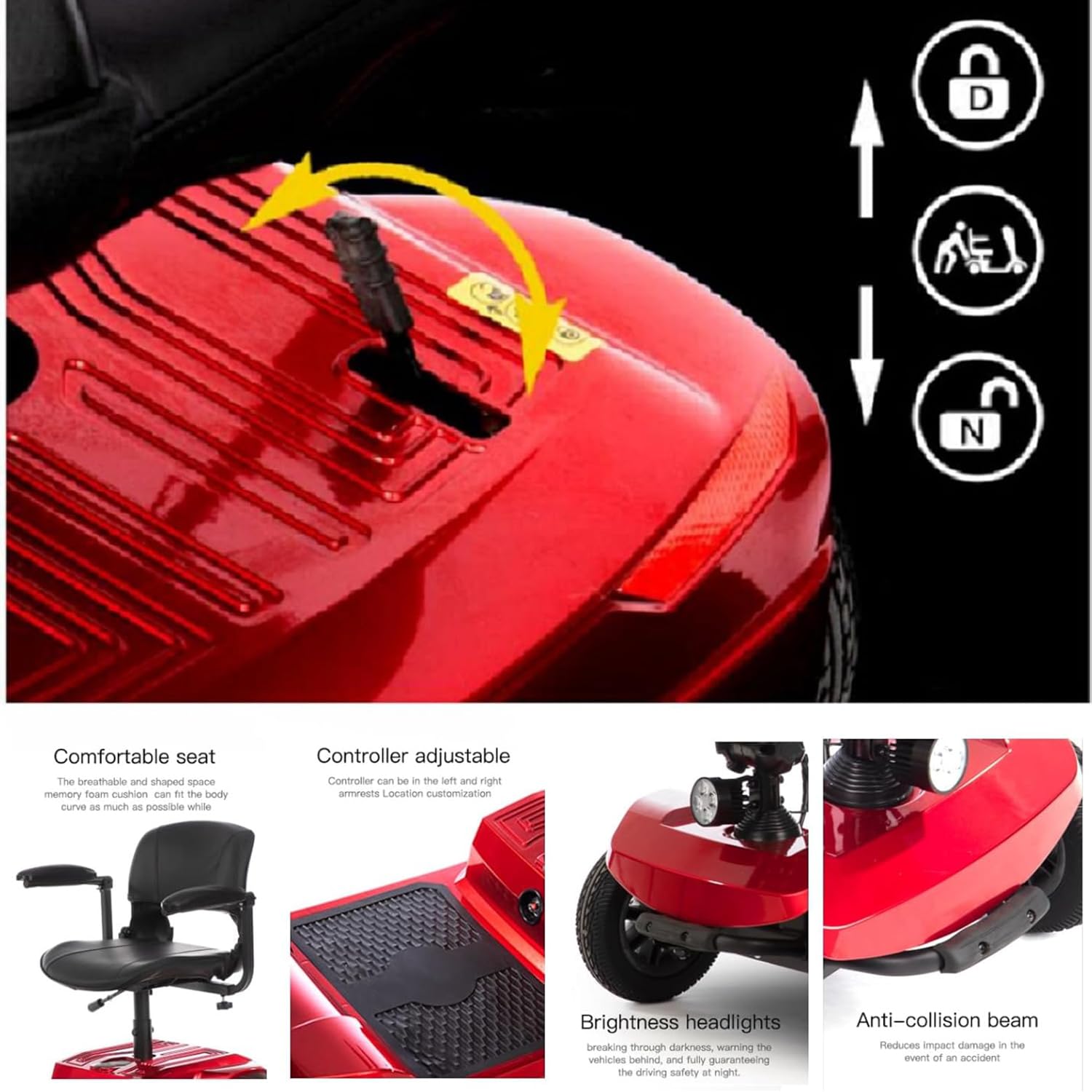 Scooter de movilidad eléctrica Scooters eléctricos de viaje plegables de 4 ruedas con cesta, soporta 110 kg de peso, velocidad máxima de 6 km/h, para todo terreno, para personas mayores, adultos
