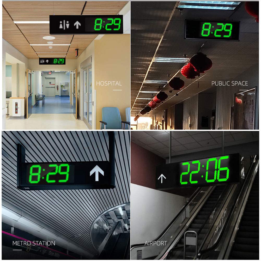 17 En De Gran TamañO Reloj Digital LED, Control Remoto ElectróNico Reloj Montado En La Pared con Pantalla De Temperatura, FuncióN De Cuenta Regresiva(Green Digit Enchufe de la UE)