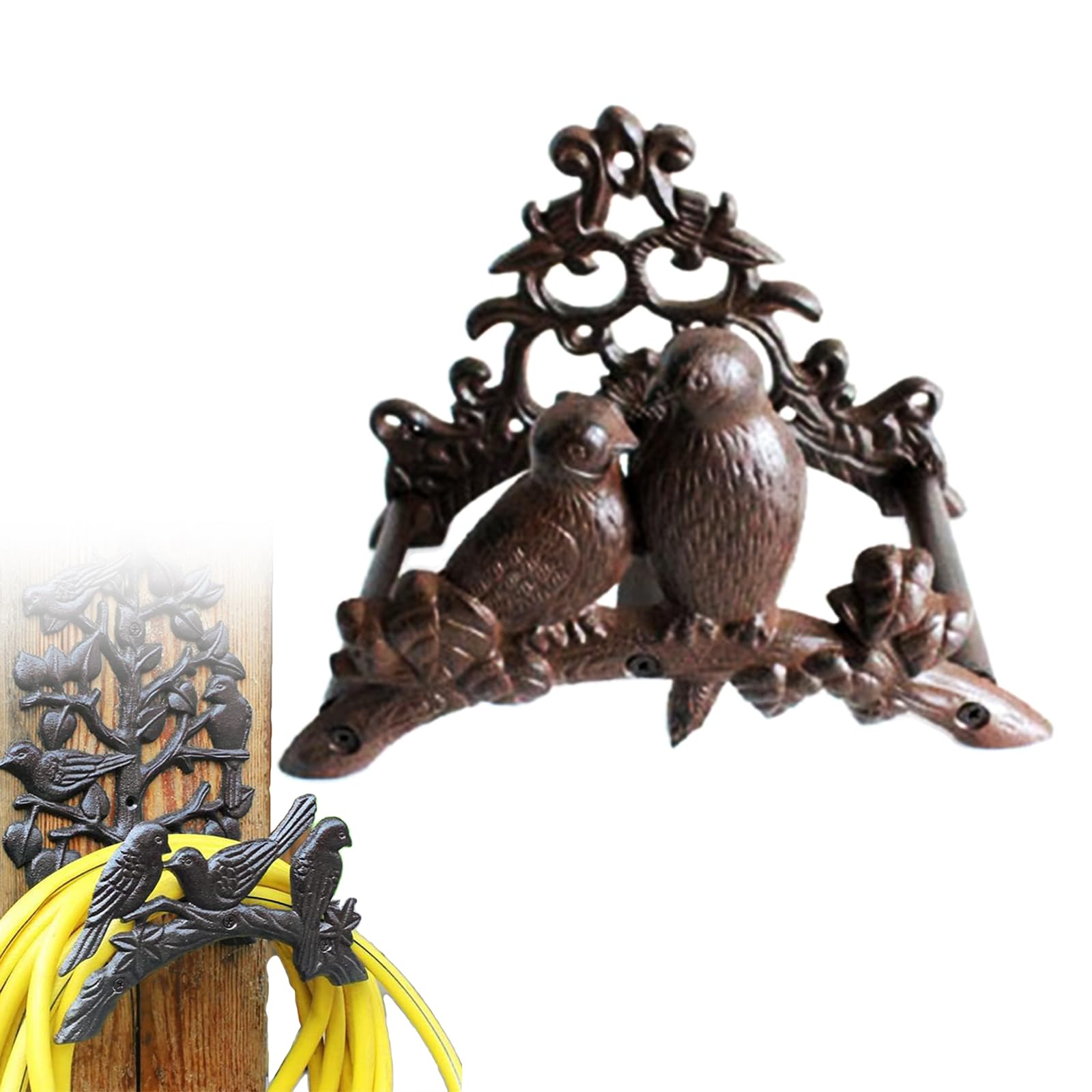 Vogel uchwyt na wąż żeliwny – metalowy uchwyt ścienny do węża ogrodowego (25,5 x 14 x 17,5 cm) – dekoracyjny uchwyt ogrodowy z hakami montażowymi, dla miłośników ogrodów