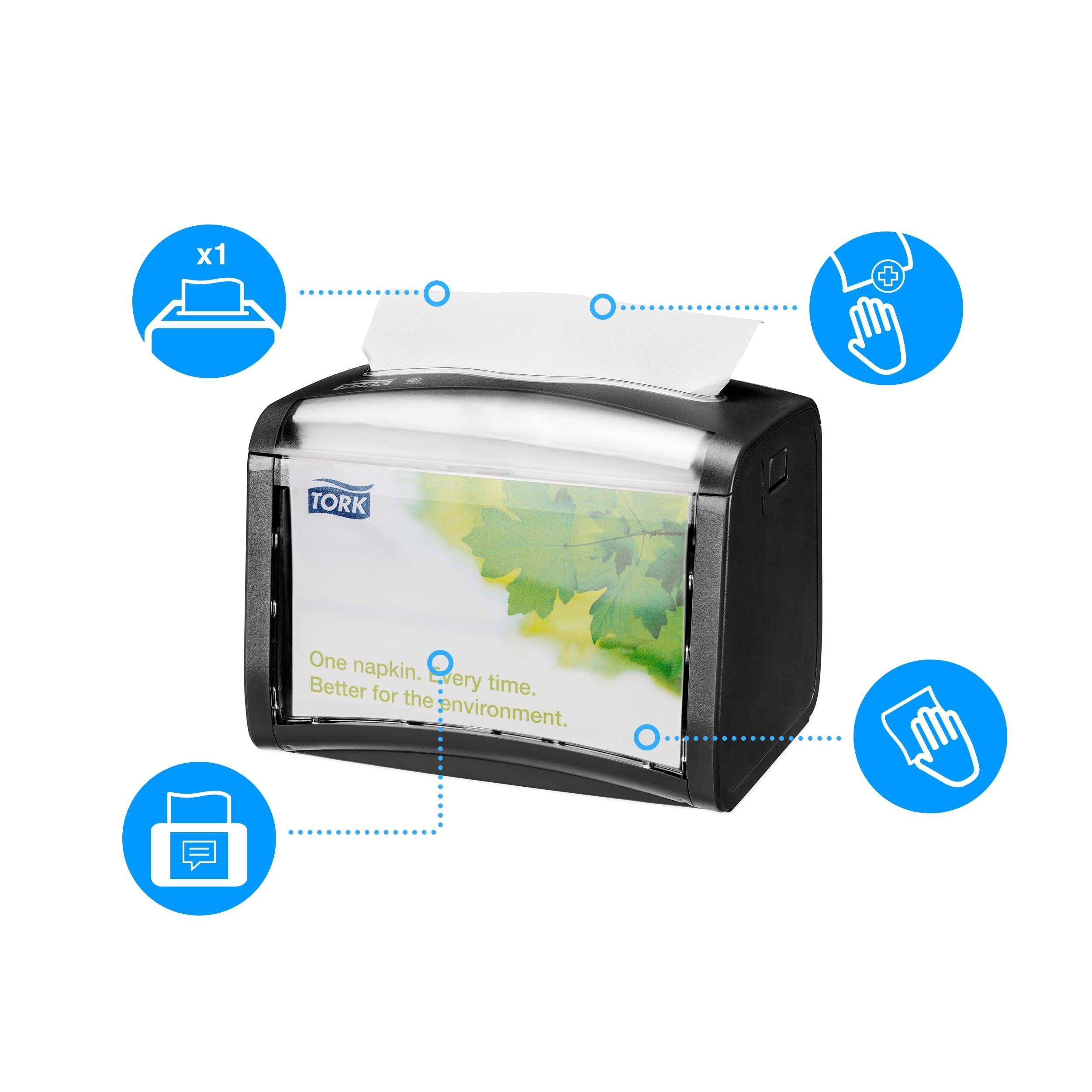 Tork 272611 Dispenser da tavolo Xpressnap per tovaglioli intercalati, sistema N4, 16,9 cm x 20 cm x 14,1 cm (altez. x largh. x profon.), nero