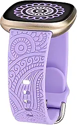 Compatível com Fitbit Versa 4/Versa 3/Sense 2/Sense – Pulseira de silicone esportiva com gravação floral, linda e moderna com flor boho