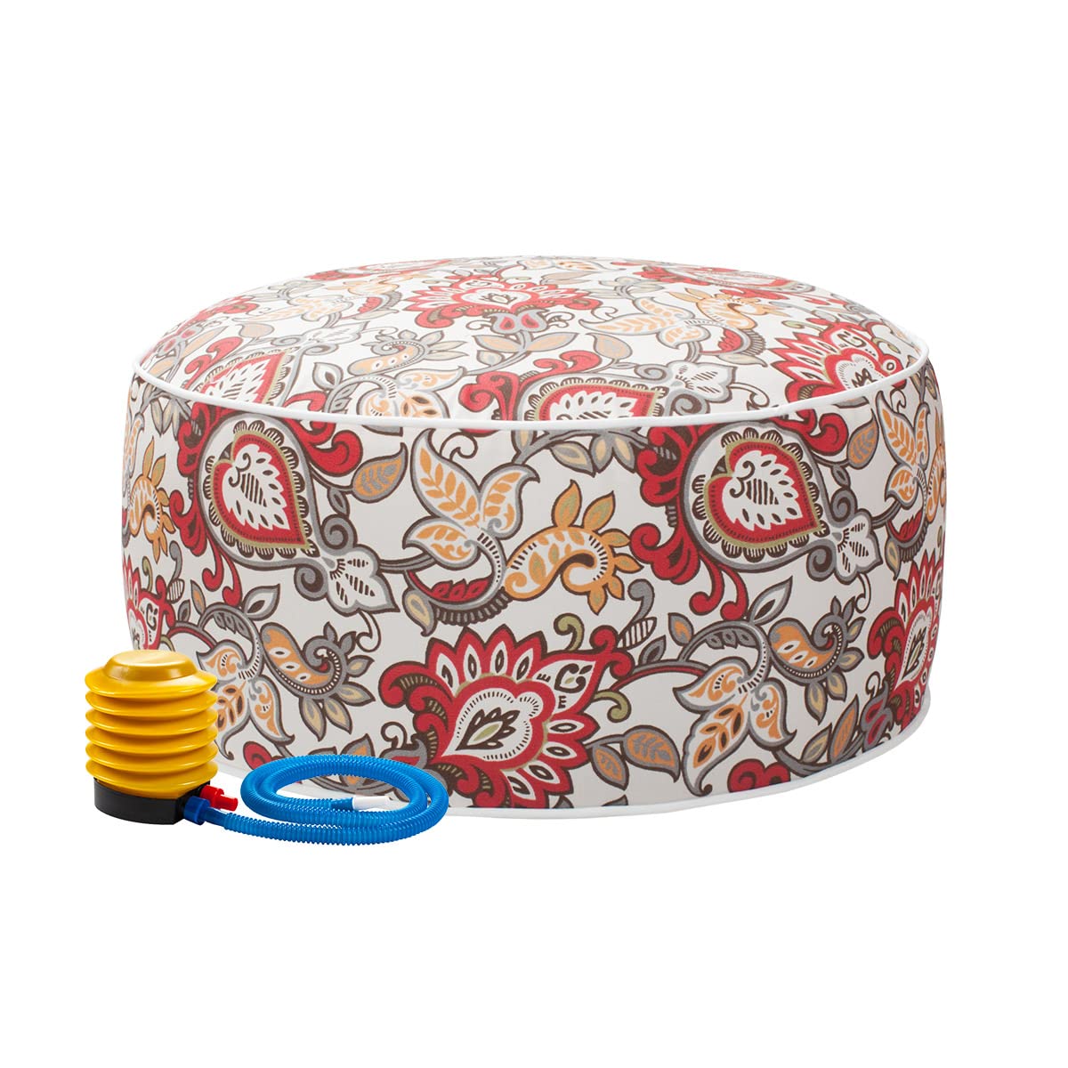 Magpie Fabrics Indoor/Outdoor Inflatable Stool Ottoman Pouf, Water Repellent Round Footrest Footstool with Foot Pump D20 xH9, Portable for Patio